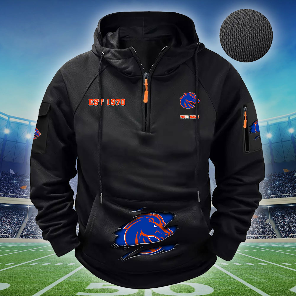 ZNCAA Boise State Broncos - Football Men's Zip-Up Hoodie - Custom Name