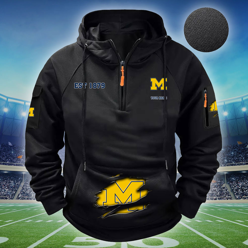 ZNCAA Michigan Wolverines - Football Men's Zip-Up Hoodie - Custom Name