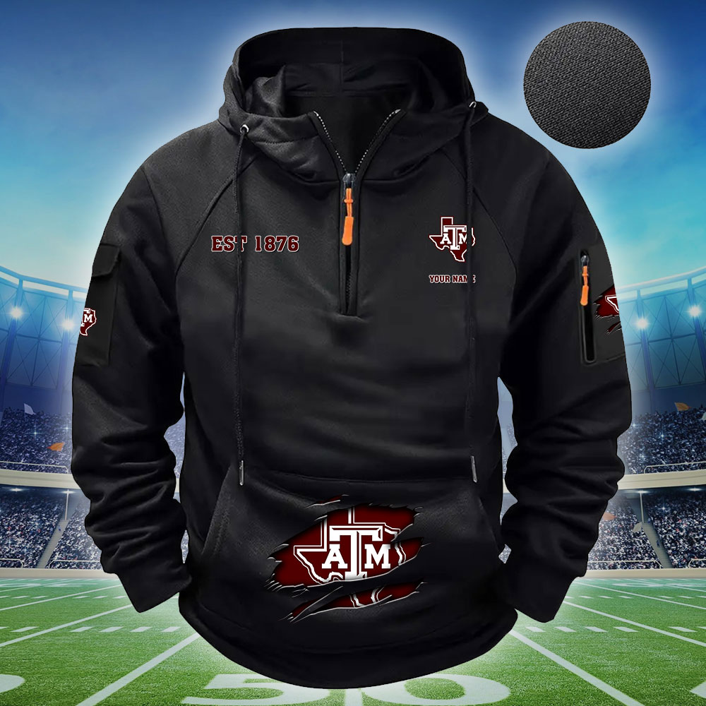 ZNCAA Texas A_M Aggies - Football Men's Zip-Up Hoodie - Custom Name