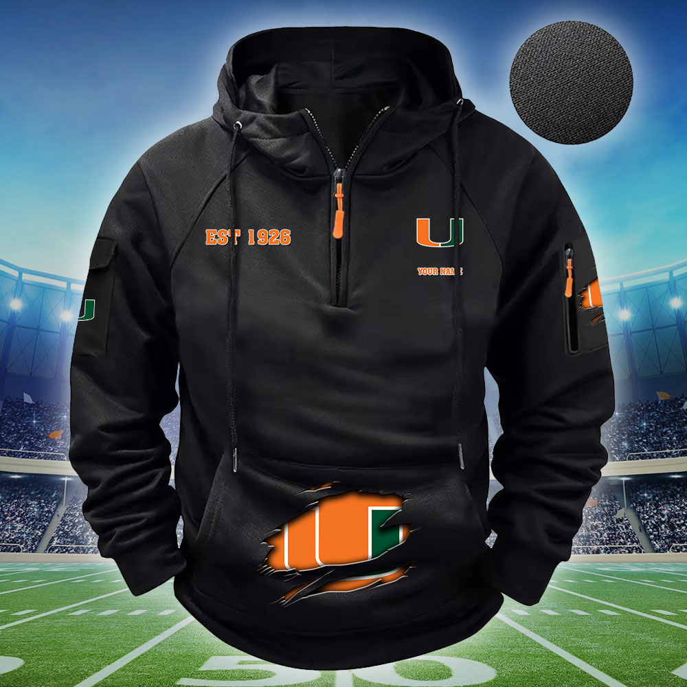 ZNCAA Miami Hurricanes - Football Men's Zip-Up Hoodie - Custom Name