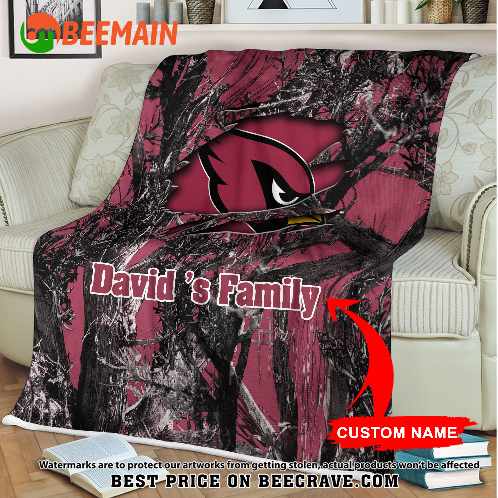NFL Arizona Cardinals - Football Camo Blanket - Custom Name