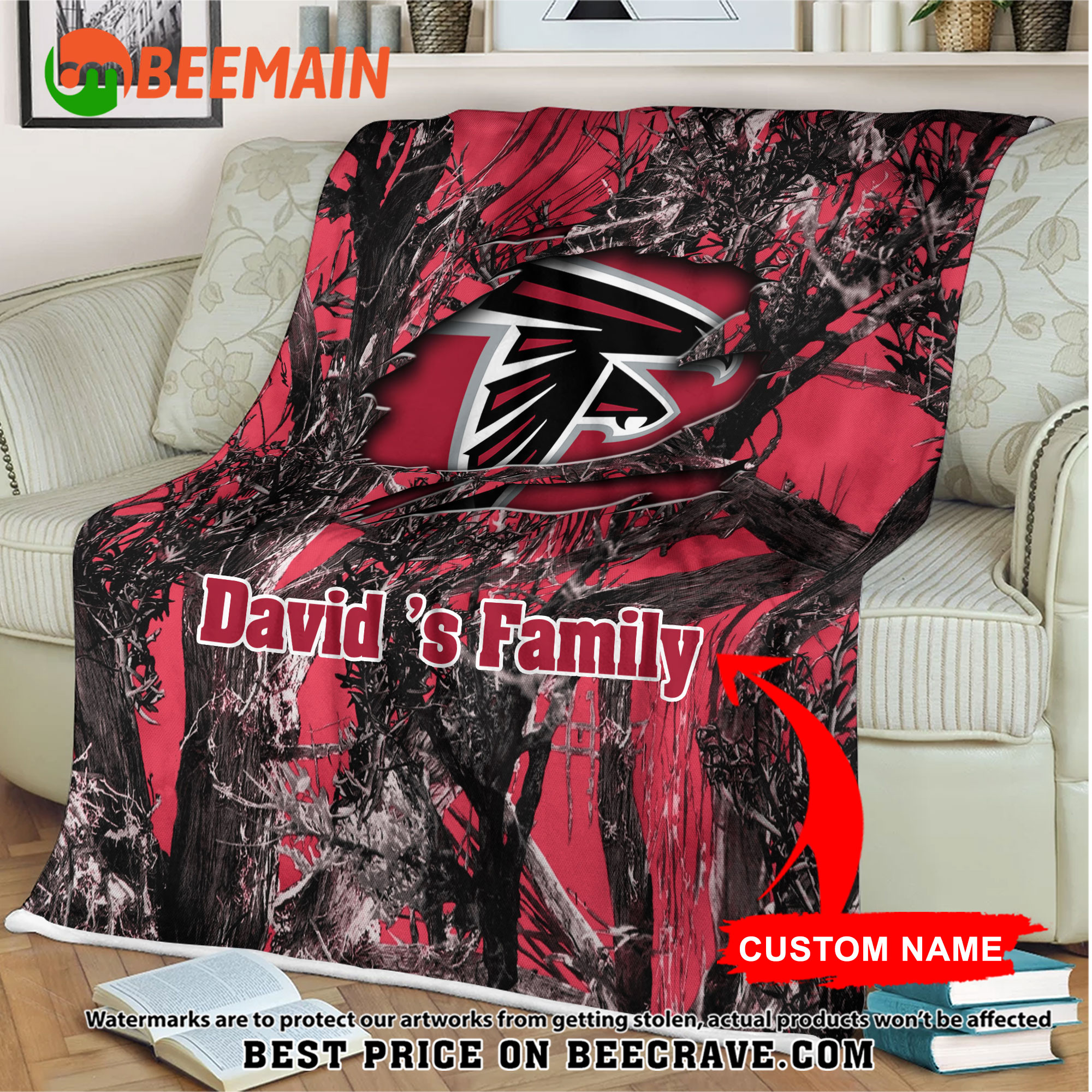NFL Atlanta Falcons - Football Camo Blanket - Custom Name