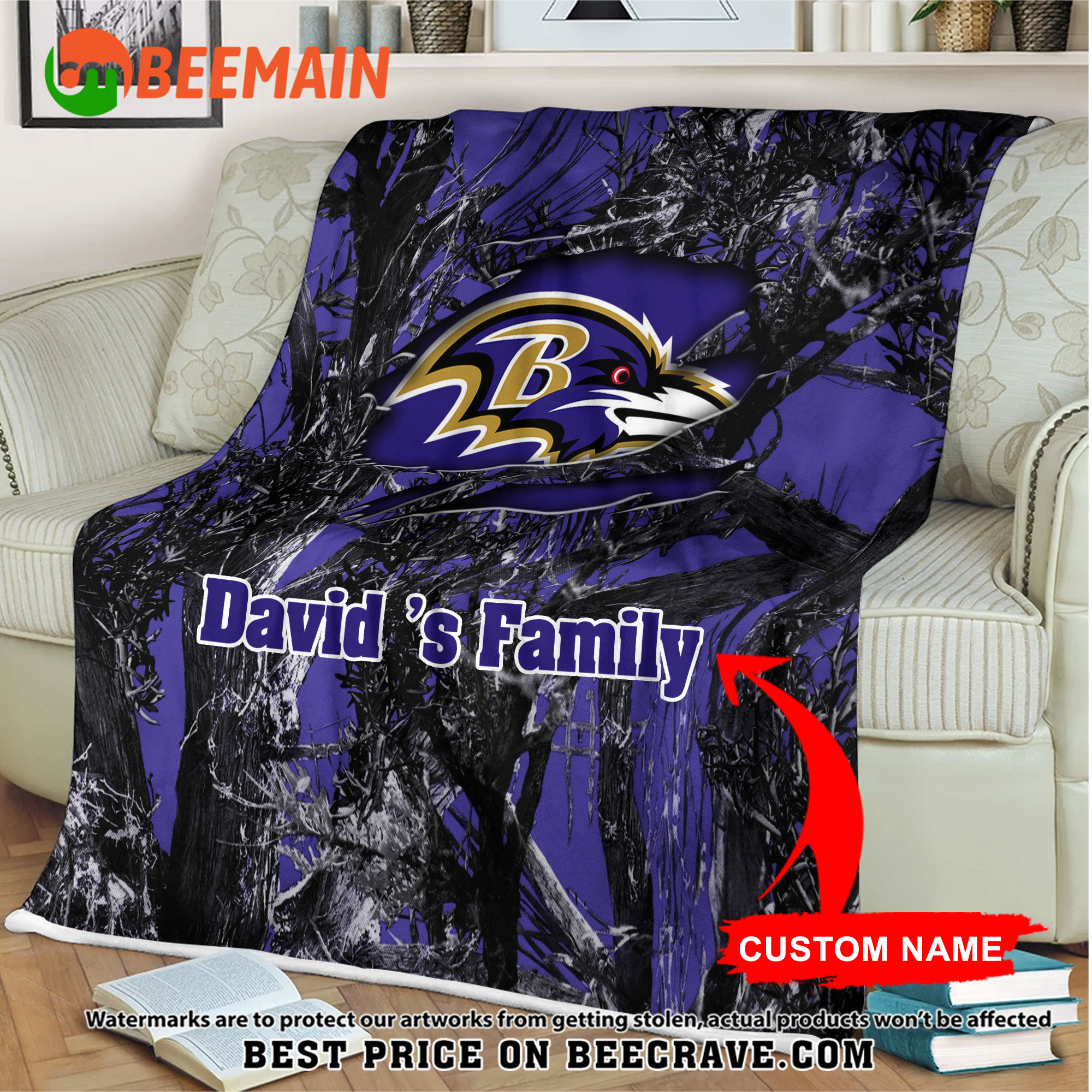 NFL Baltimore Ravens - Football Camo Blanket - Custom Name