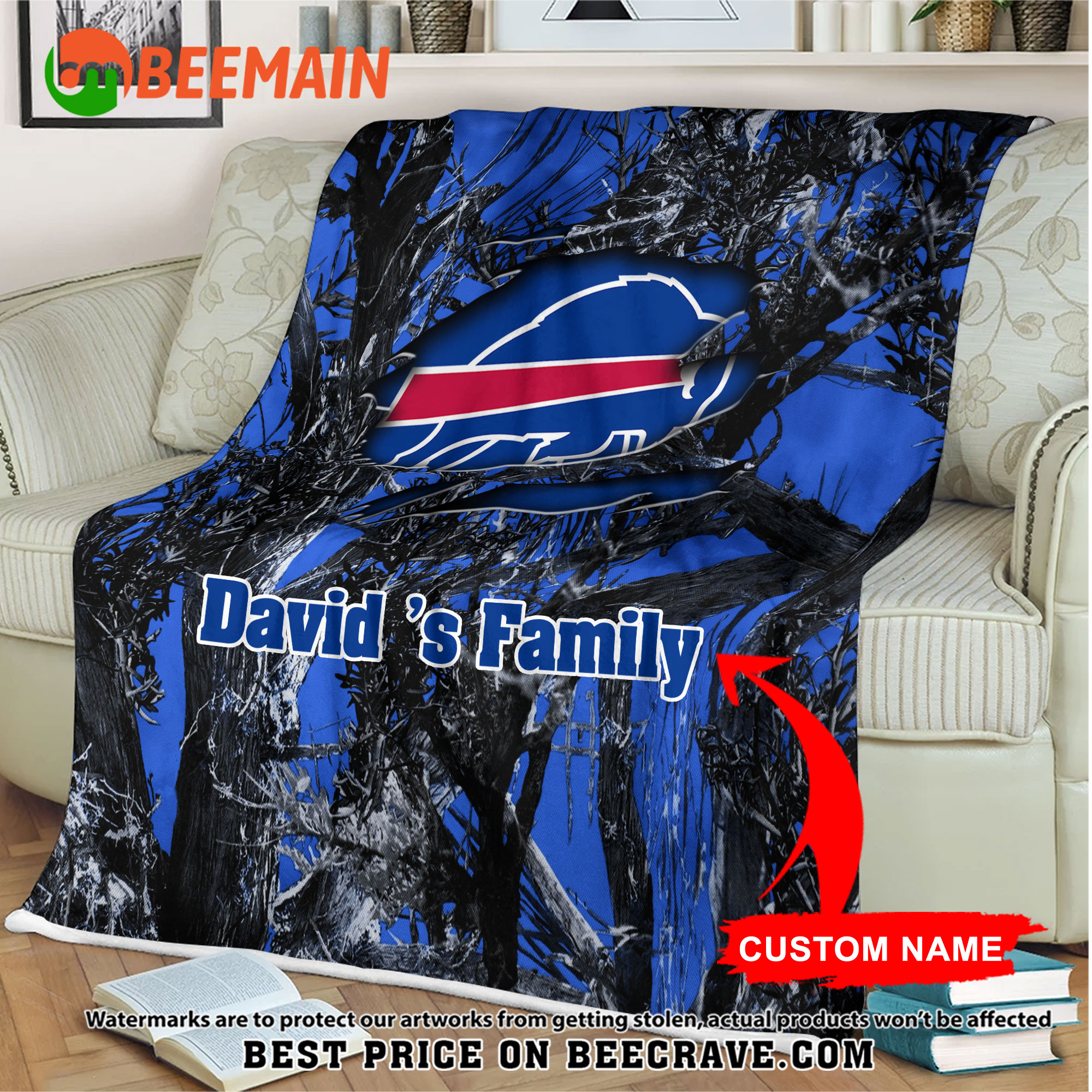 NFL Buffalo Bills - Football Camo Blanket - Custom Name