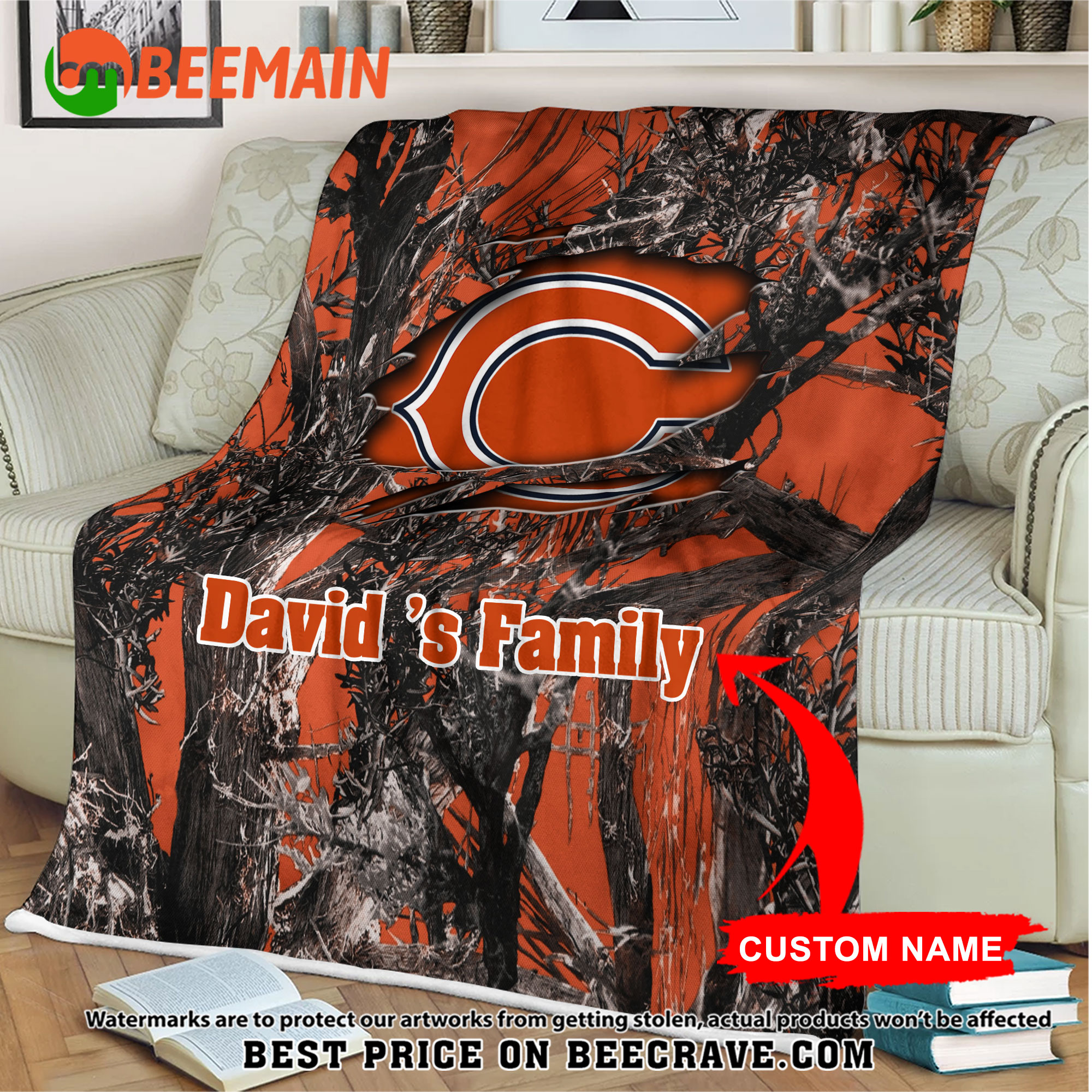 NFL Chicago Bears - Football Camo Blanket - Custom Name