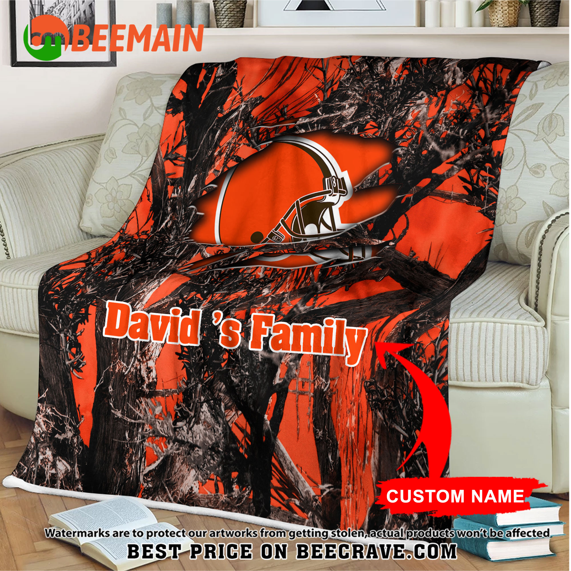 NFL Cleveland Browns - Football Camo Blanket - Custom Name