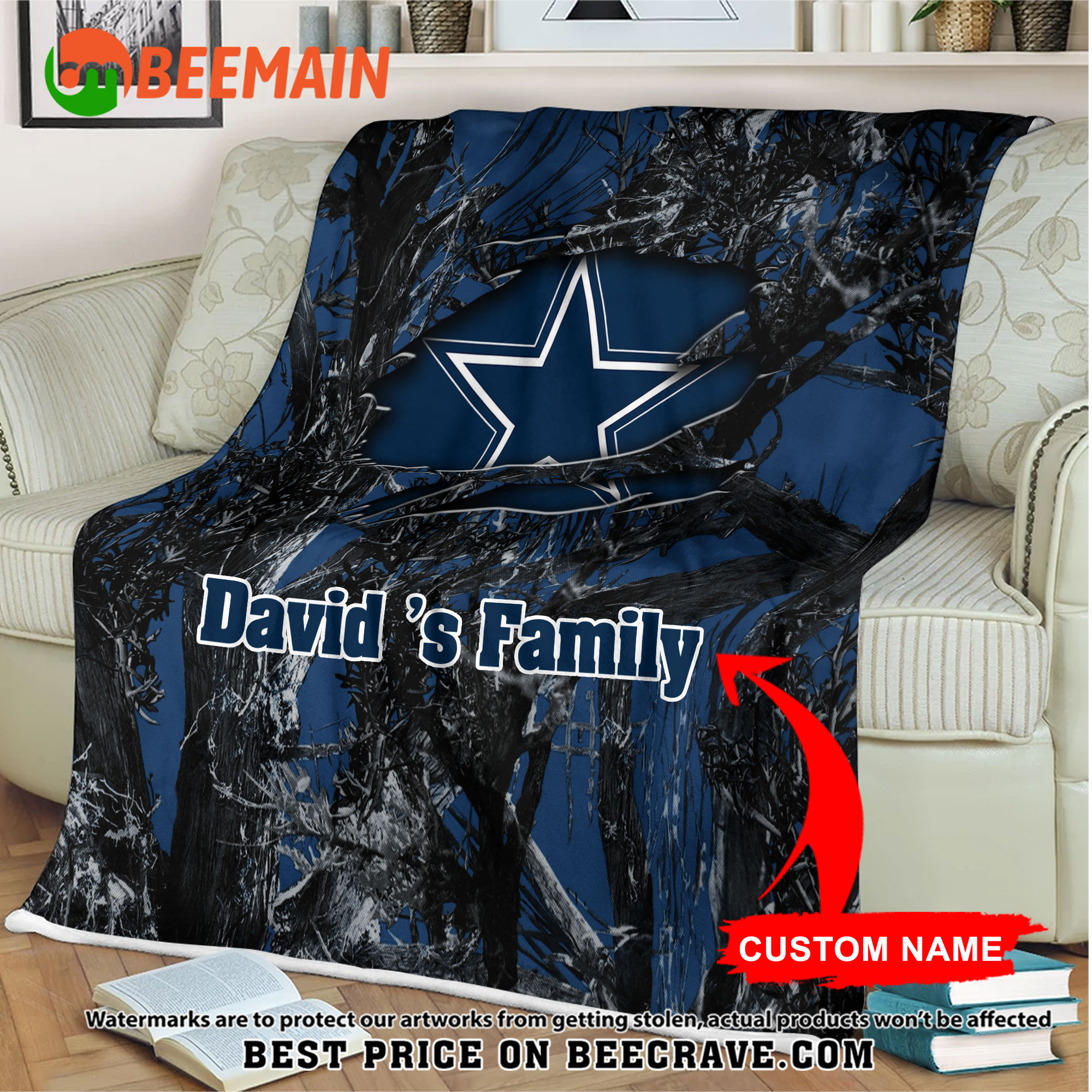 NFL Dallas Cowboys - Football Camo Blanket - Custom Name