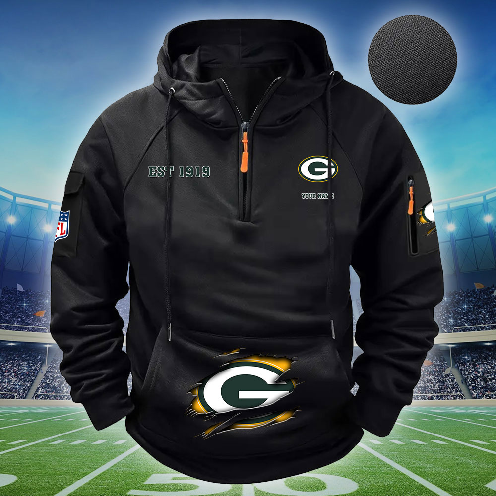 NFL Green Bay Packers - Football Men's Zip-Up Hoodie - Custom Name
