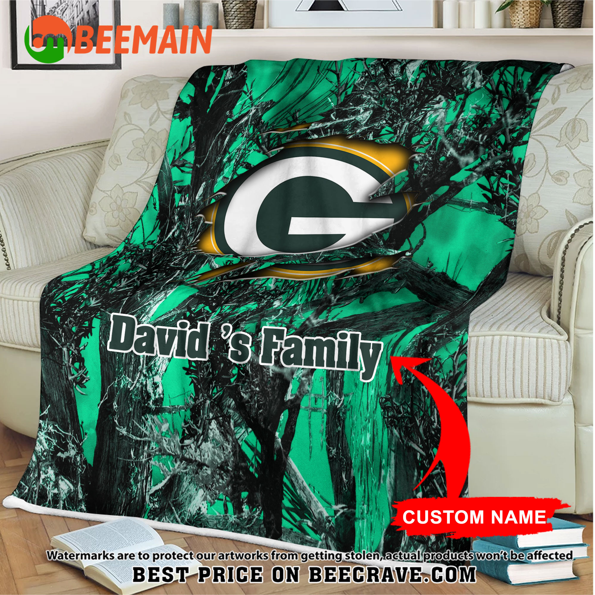 NFL Green Bay Packers - Football Camo Blanket - Custom Name