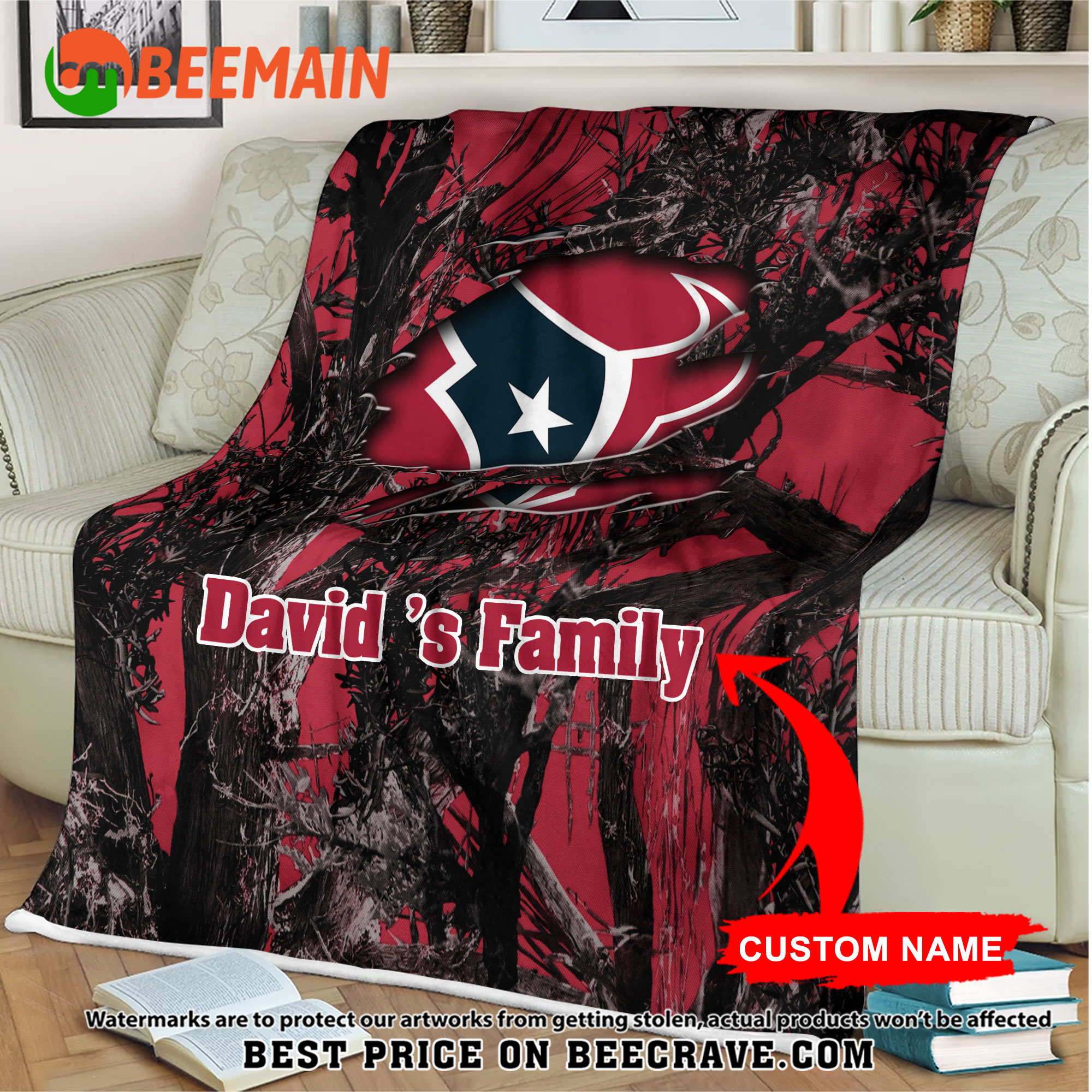 NFL Houston Texans - Football Camo Blanket - Custom Name