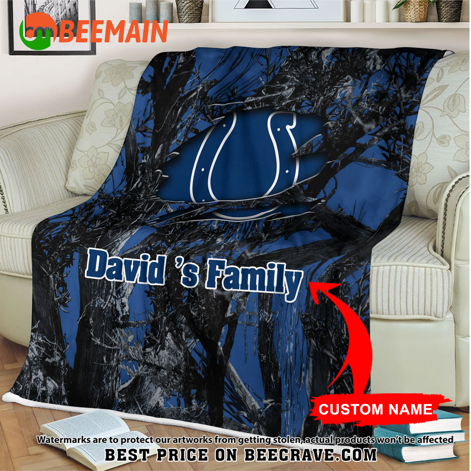 NFL Indianapolis Colts - Football Camo Blanket - Custom Name