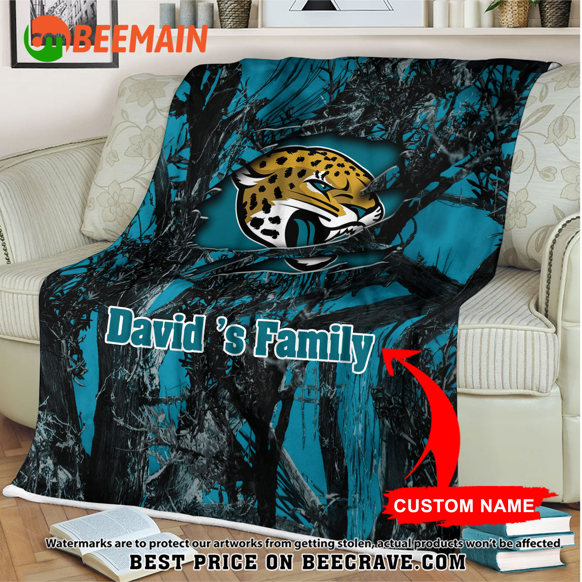NFL Jacksonville Jaguars - Football Camo Blanket - Custom Name