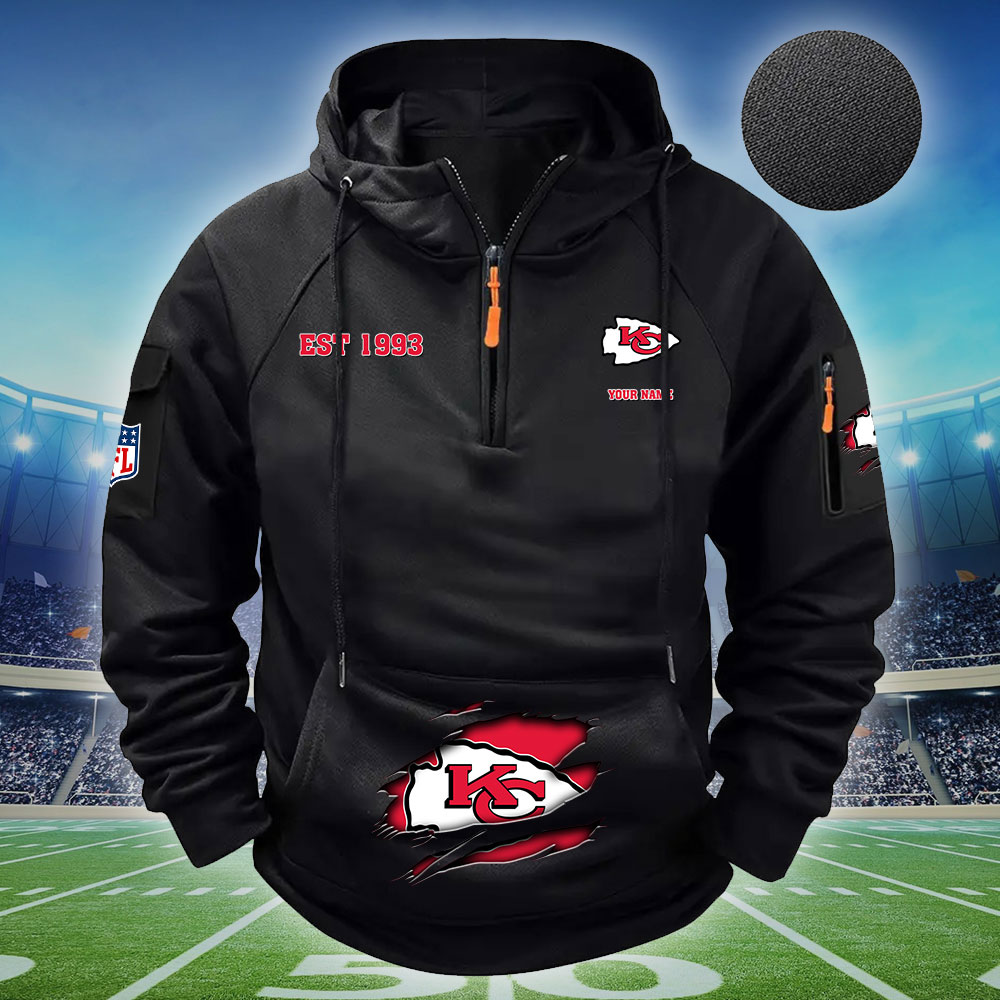 NFL Kansas City Chiefs - Football Men's Zip-Up Hoodie - Custom Name