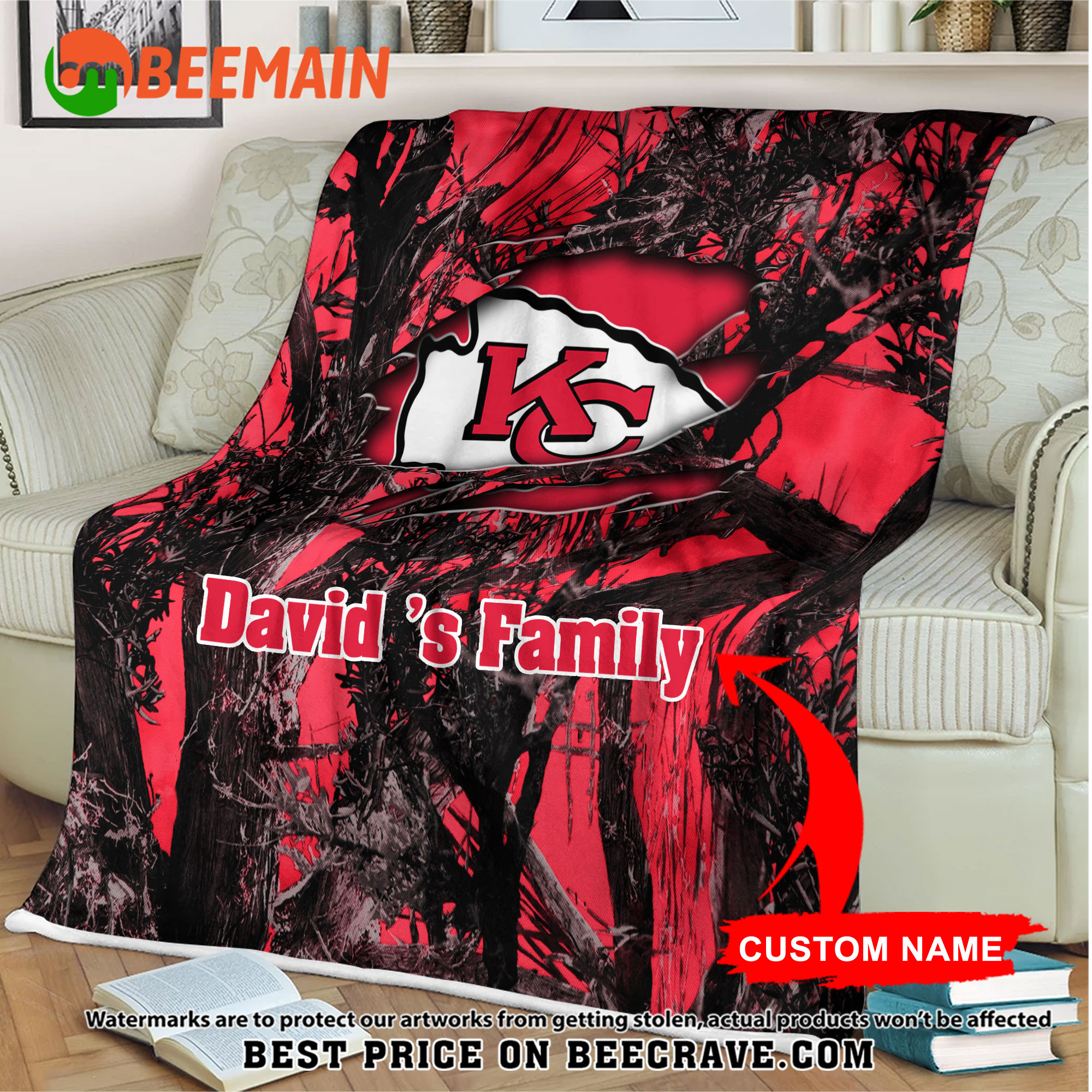 NFL Kansas City Chiefs - Football Camo Blanket - Custom Name