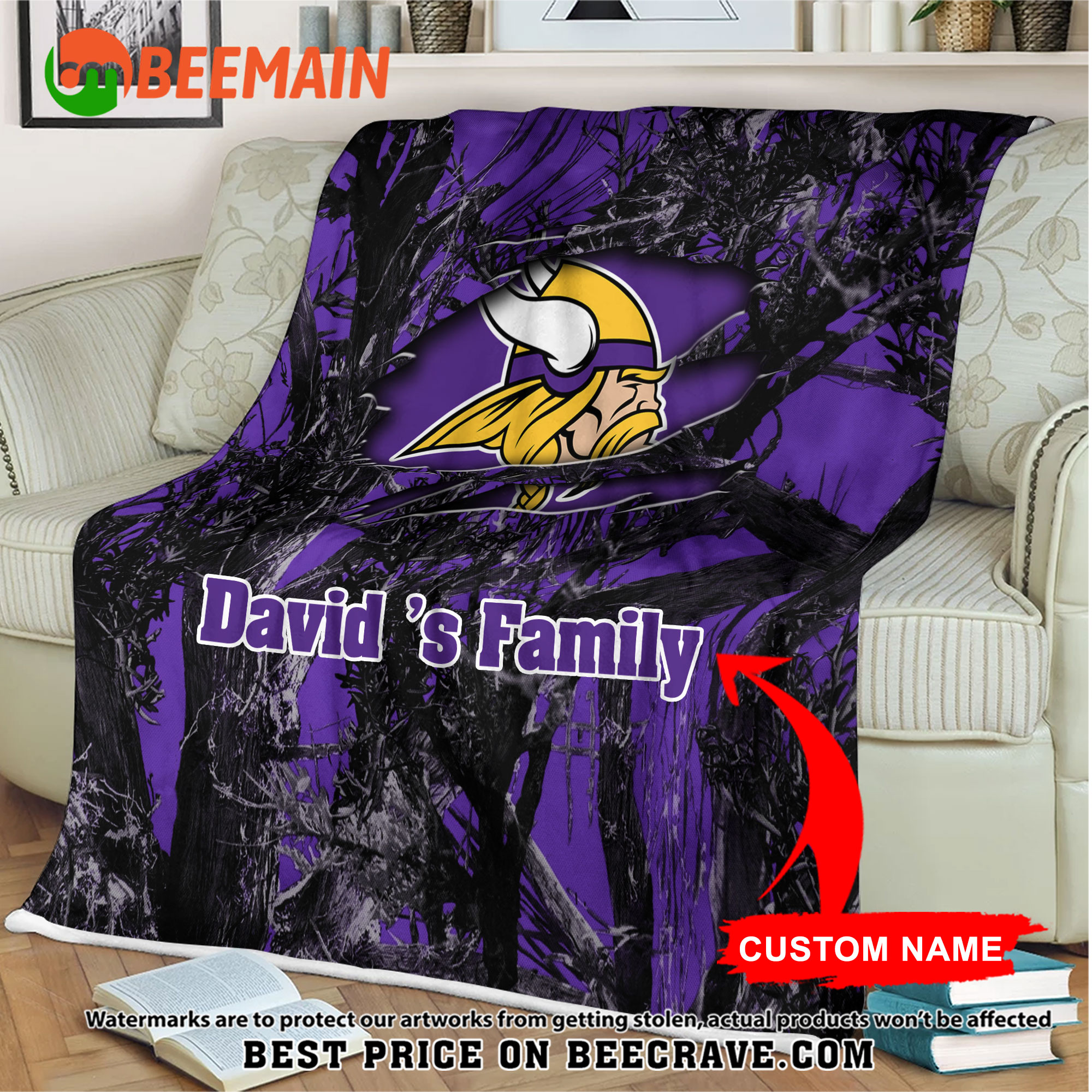 NFL Minnesota Vikings - Football Camo Blanket - Custom Name