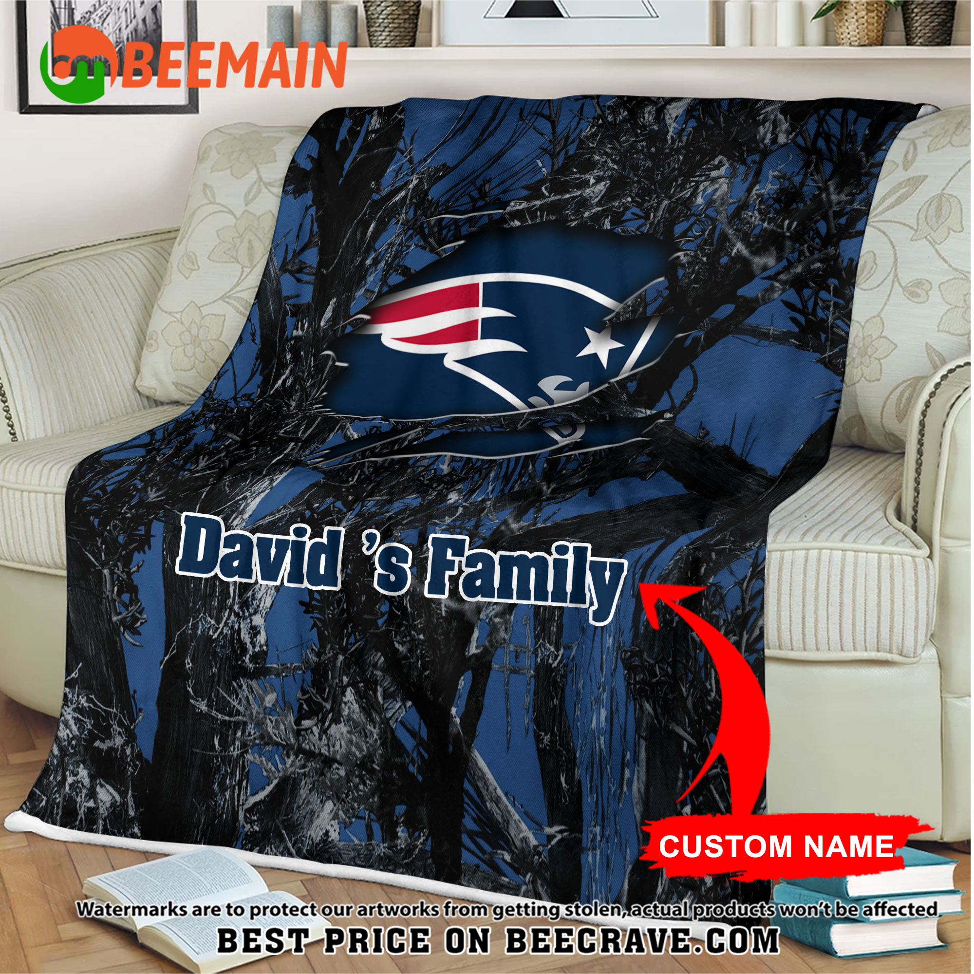 NFL New England Patriots - Football Camo Blanket - Custom Name