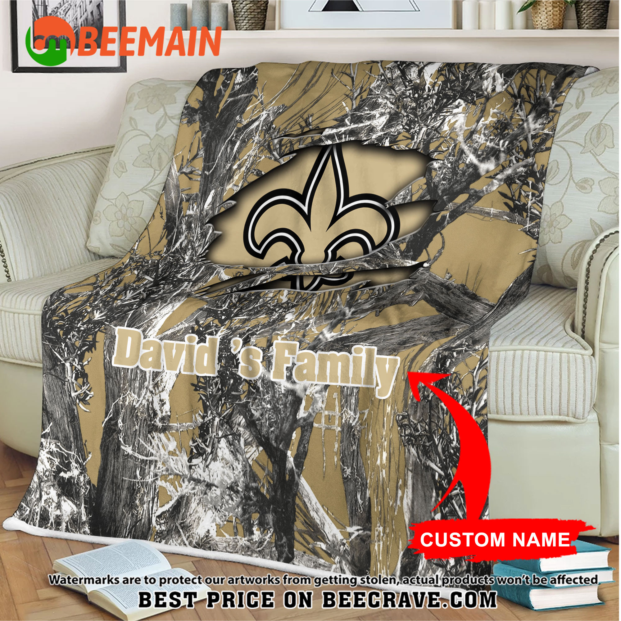 NFL New Orleans Saints - Football Camo Blanket - Custom Name