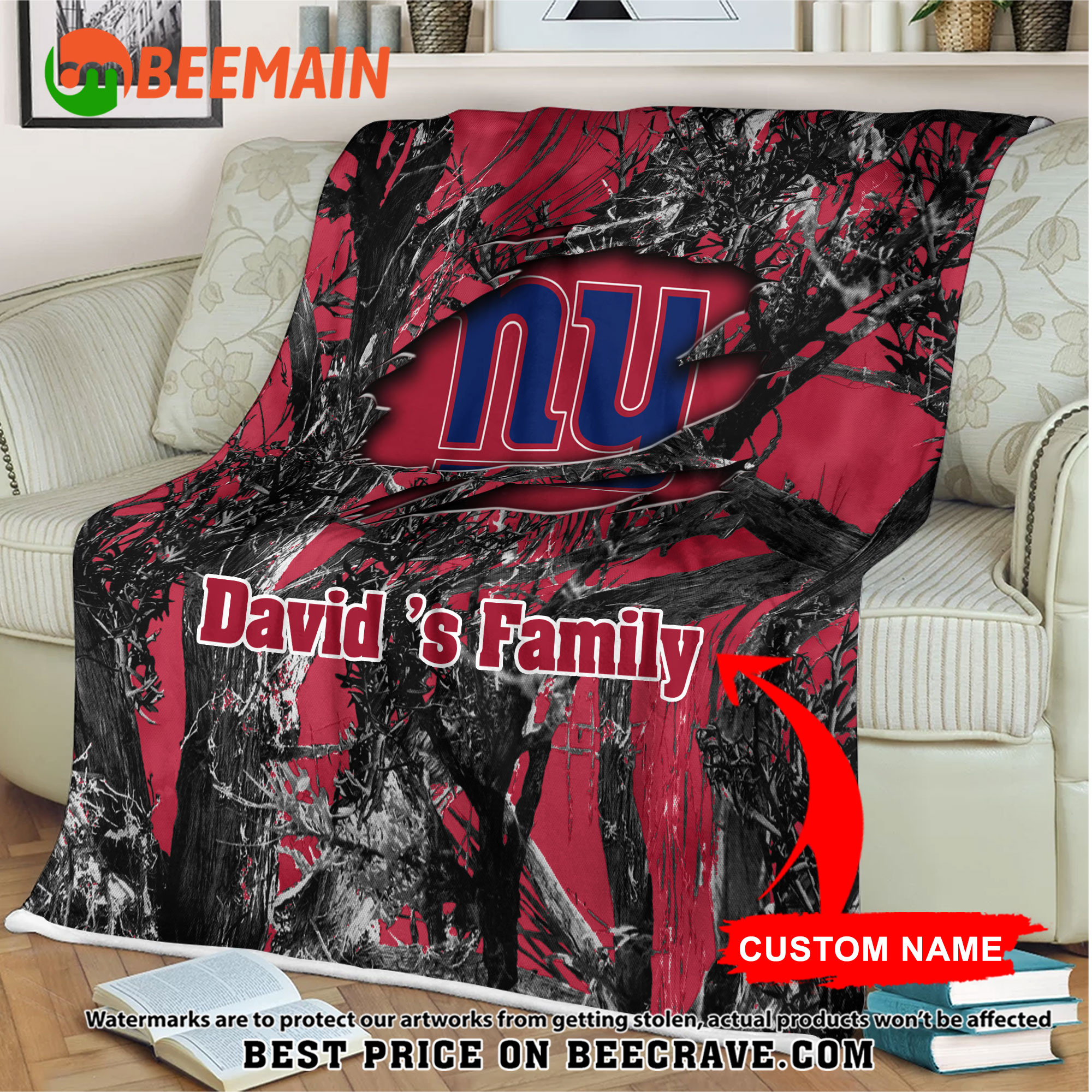 NFL New York Giants - Football Camo Blanket - Custom Name