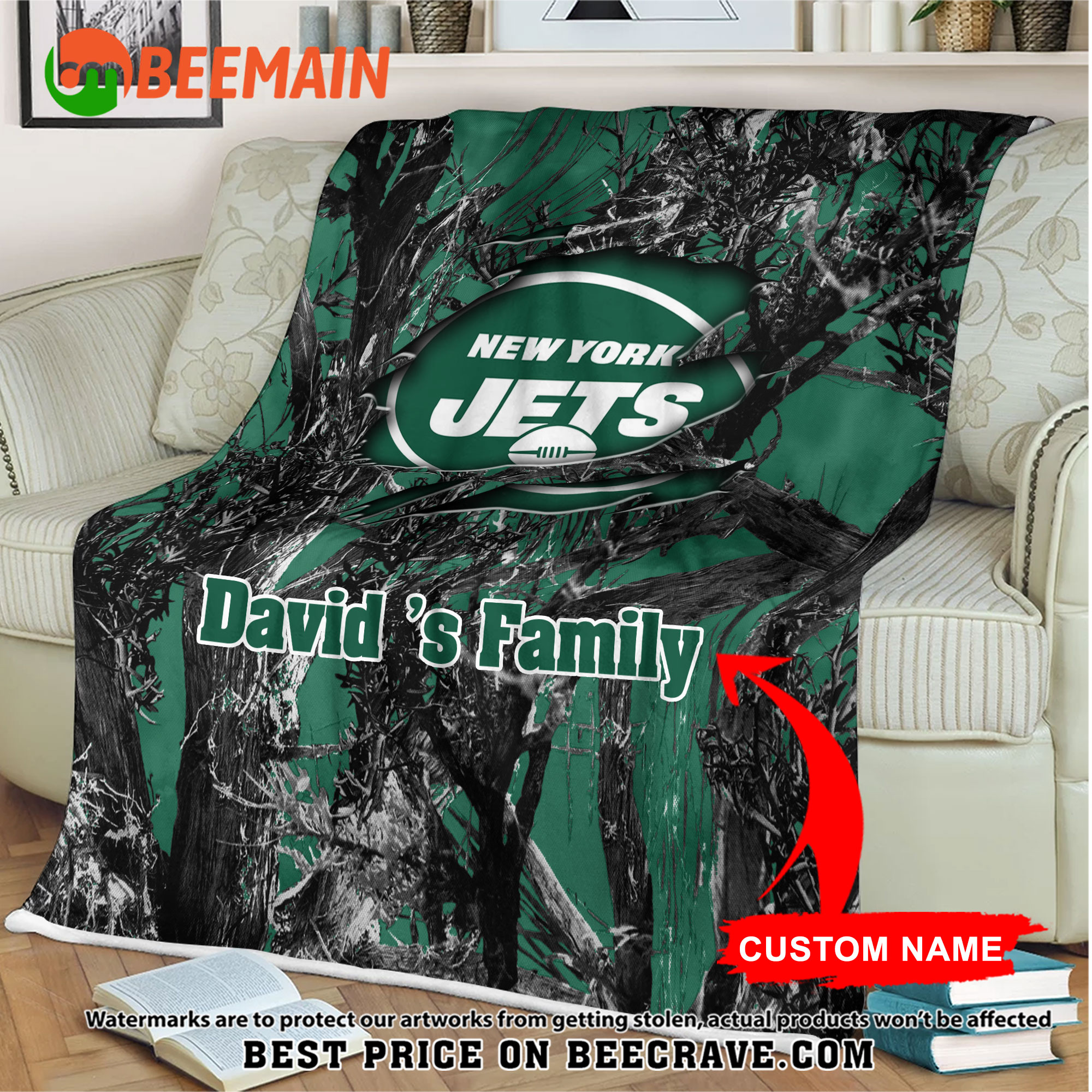 NFL New York Jets - Football Camo Blanket - Custom Name