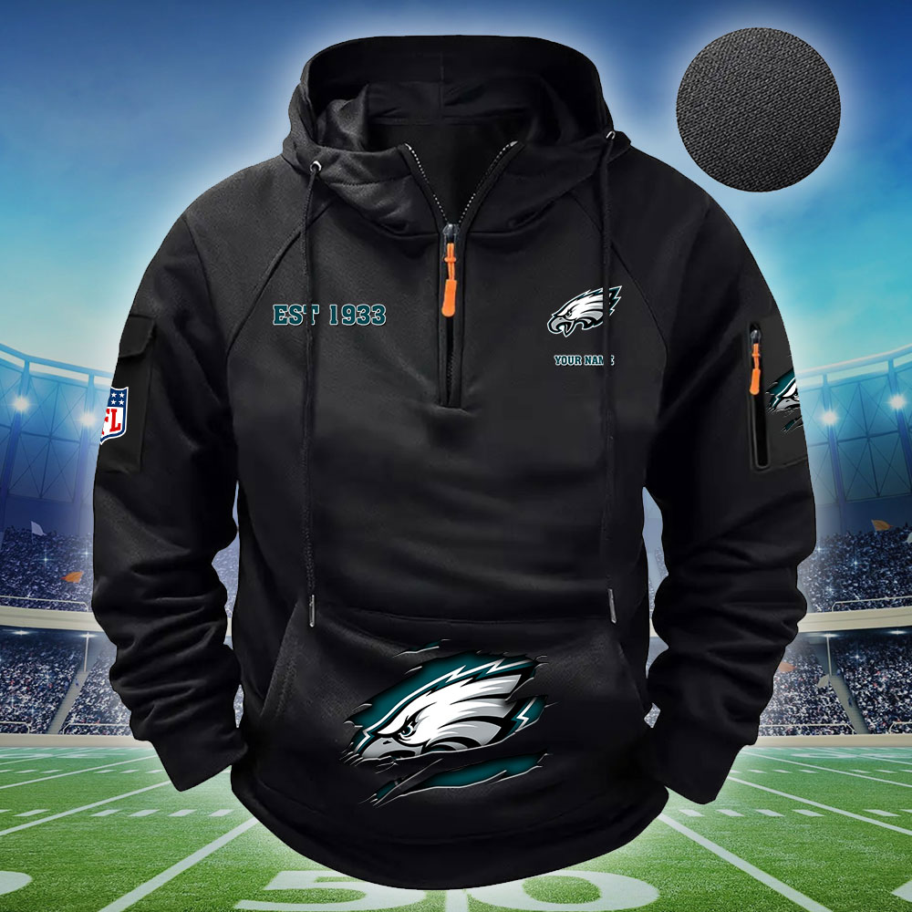 NFL Philadelphia Eagles - Football Men's Zip-Up Hoodie - Custom Name
