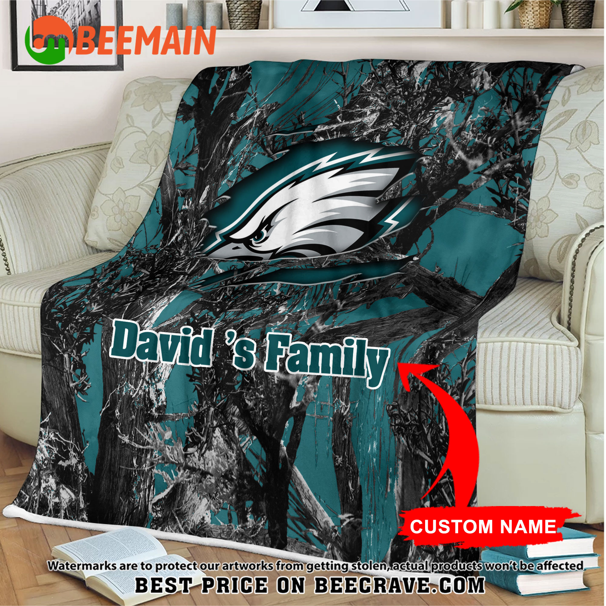 NFL Philadelphia Eagles - Football Camo Blanket - Custom Name