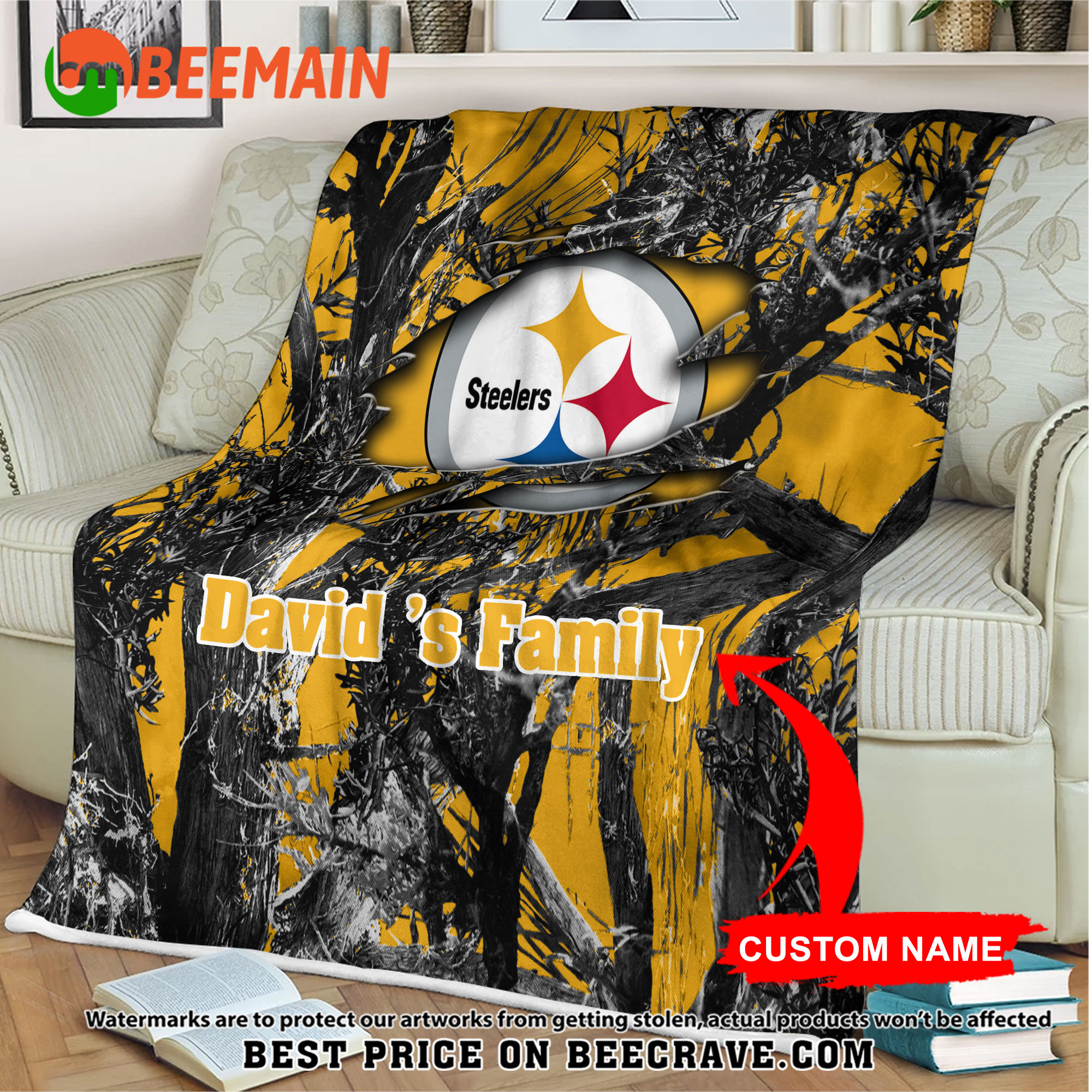 NFL Pittsburgh Steelers - Football Camo Blanket - Custom Name