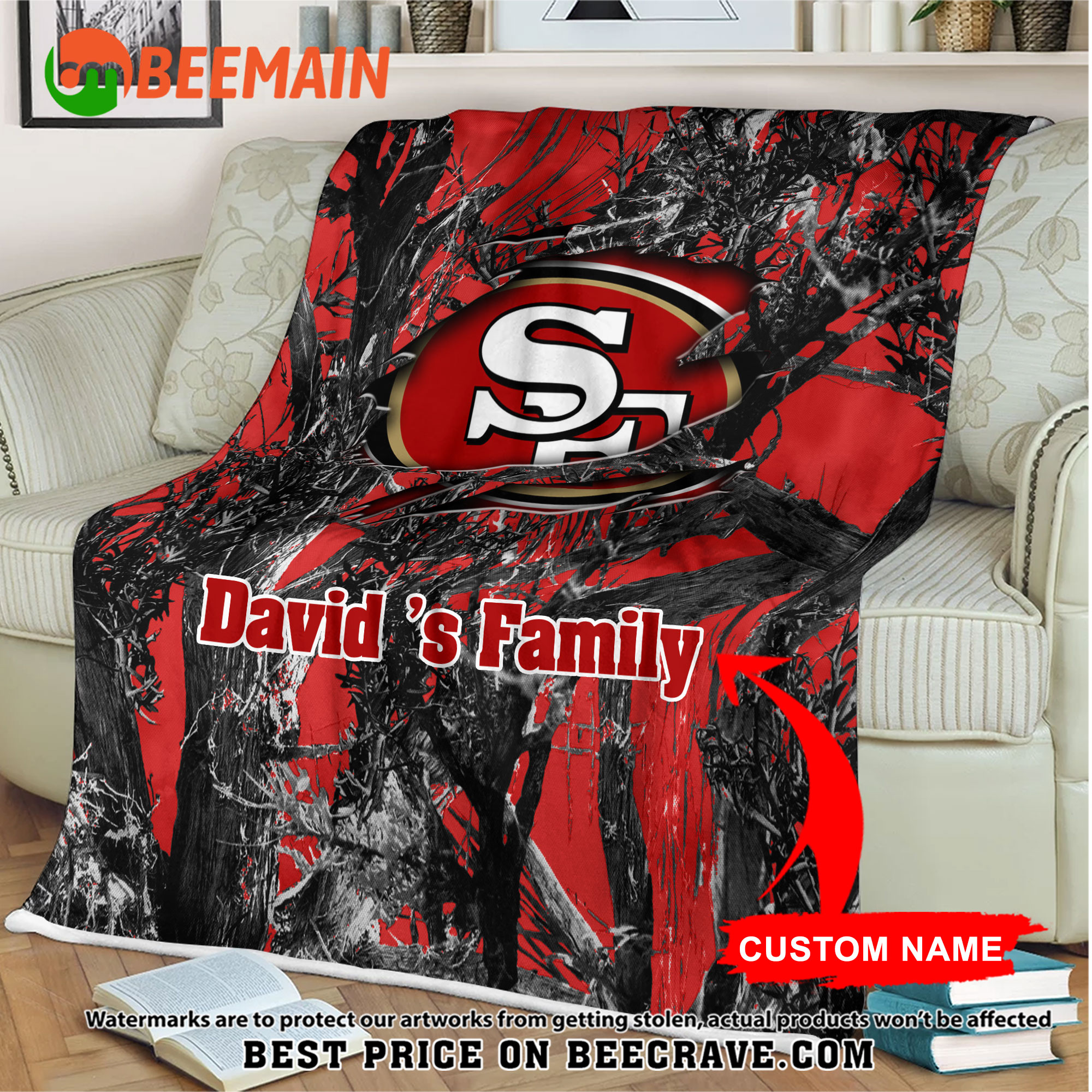 NFL San Francisco 49ers - Football Camo Blanket - Custom Name