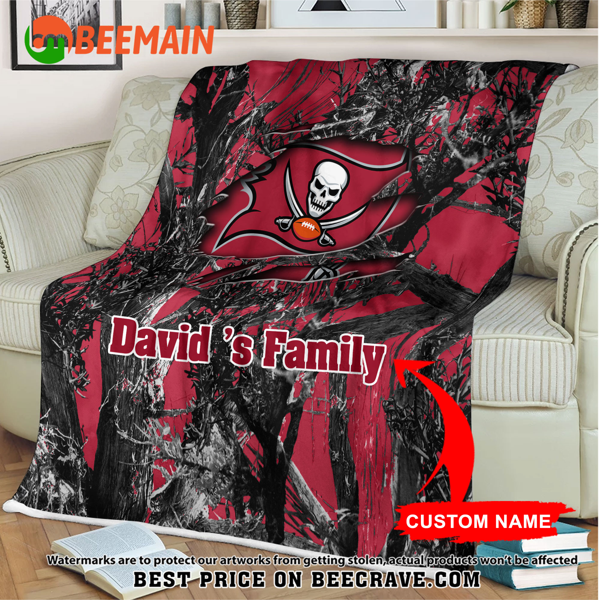 NFL Tampa Bay Buccaneers - Football Camo Blanket - Custom Name