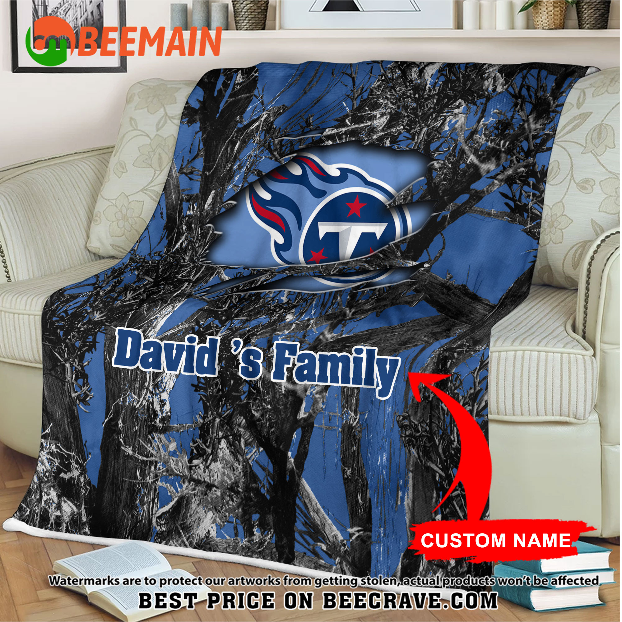 NFL Tennessee Titans - Football Camo Blanket - Custom Name