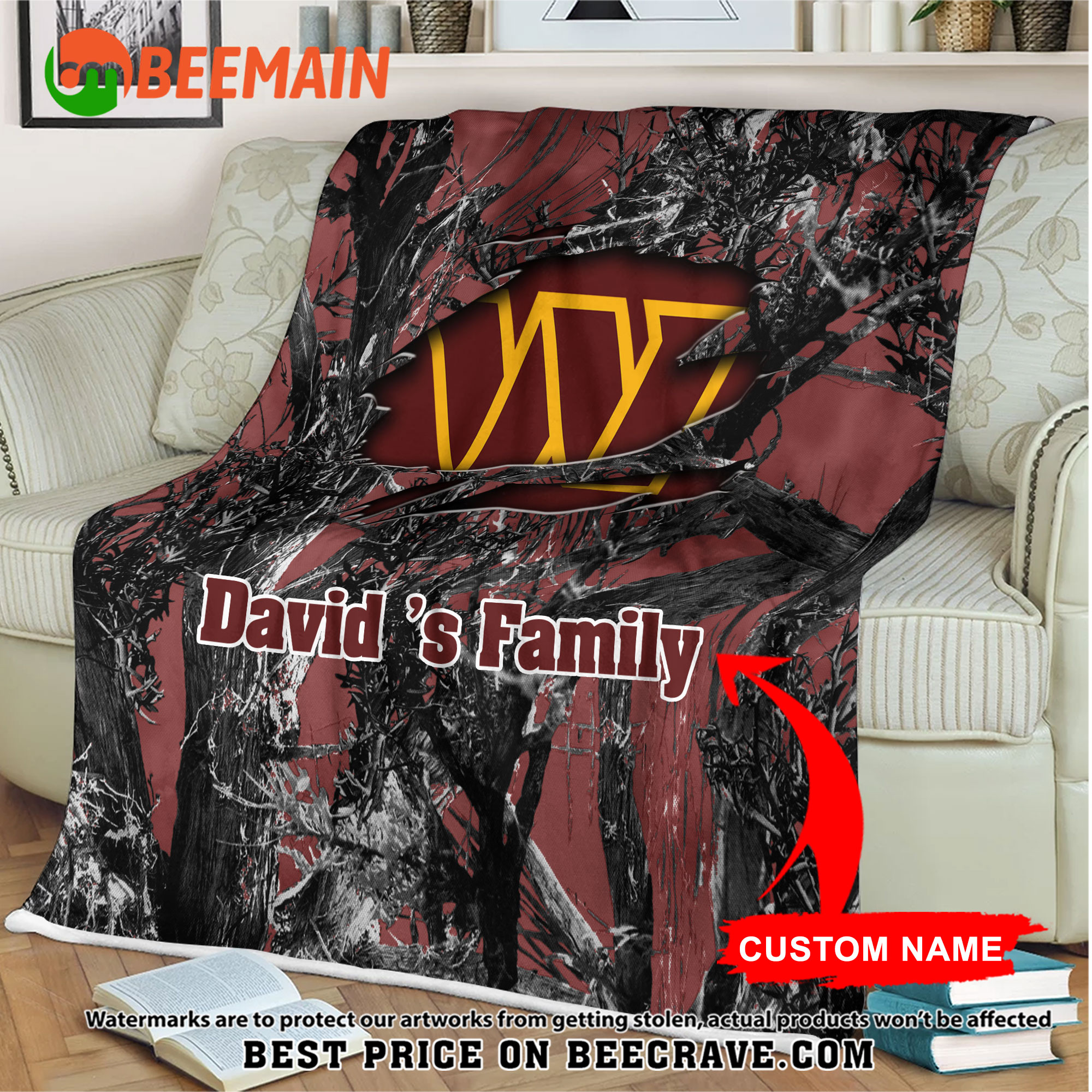 NFL Washington Commanders - Football Camo Blanket - Custom Name