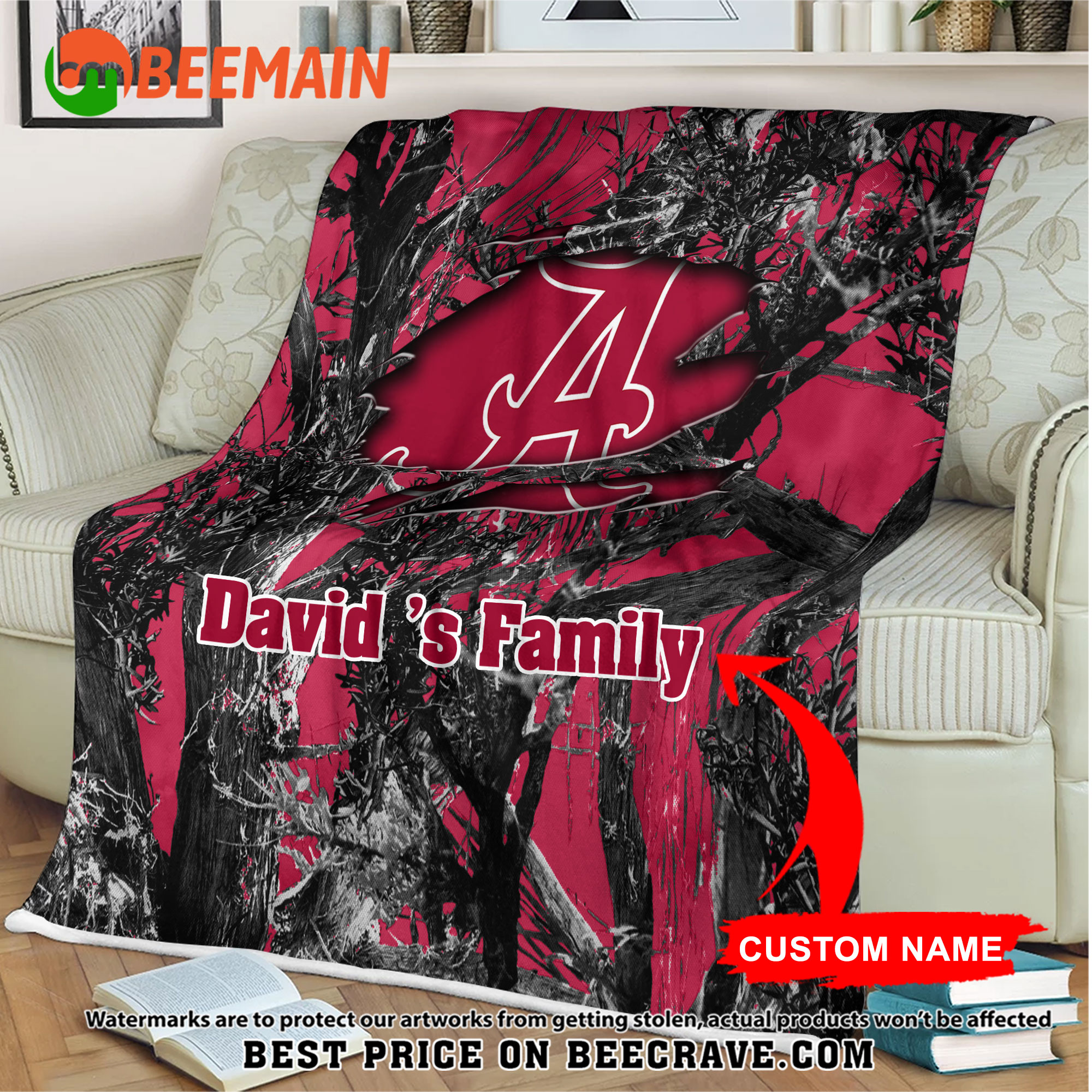 ZNCAA Alabama Crimson Tide - Football Camo Blanket - Custom Name