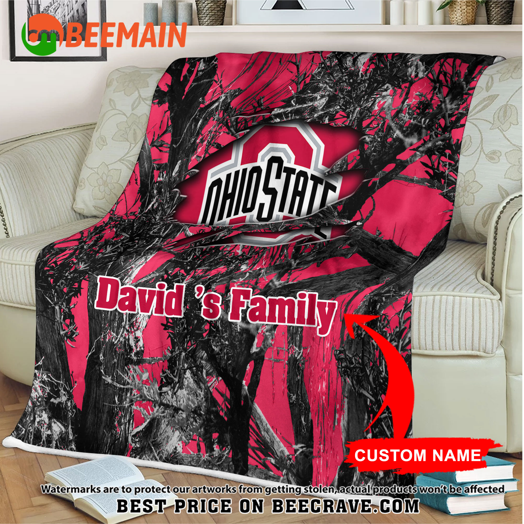 NCAA Ohio State Buckeyes - Football Camo Blanket - Custom Name