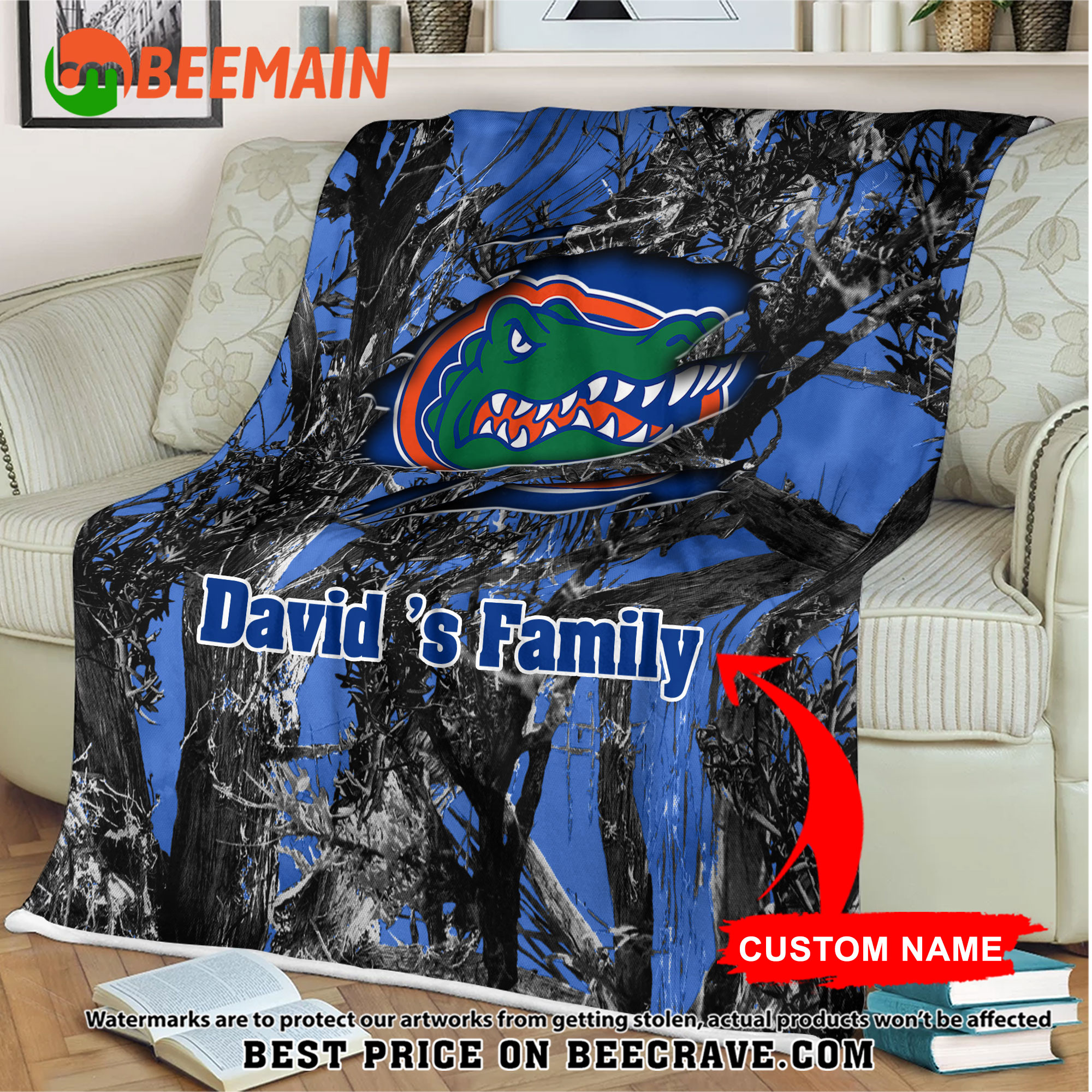 ZNCAA Florida Gators - Football Camo Blanket - Custom Name