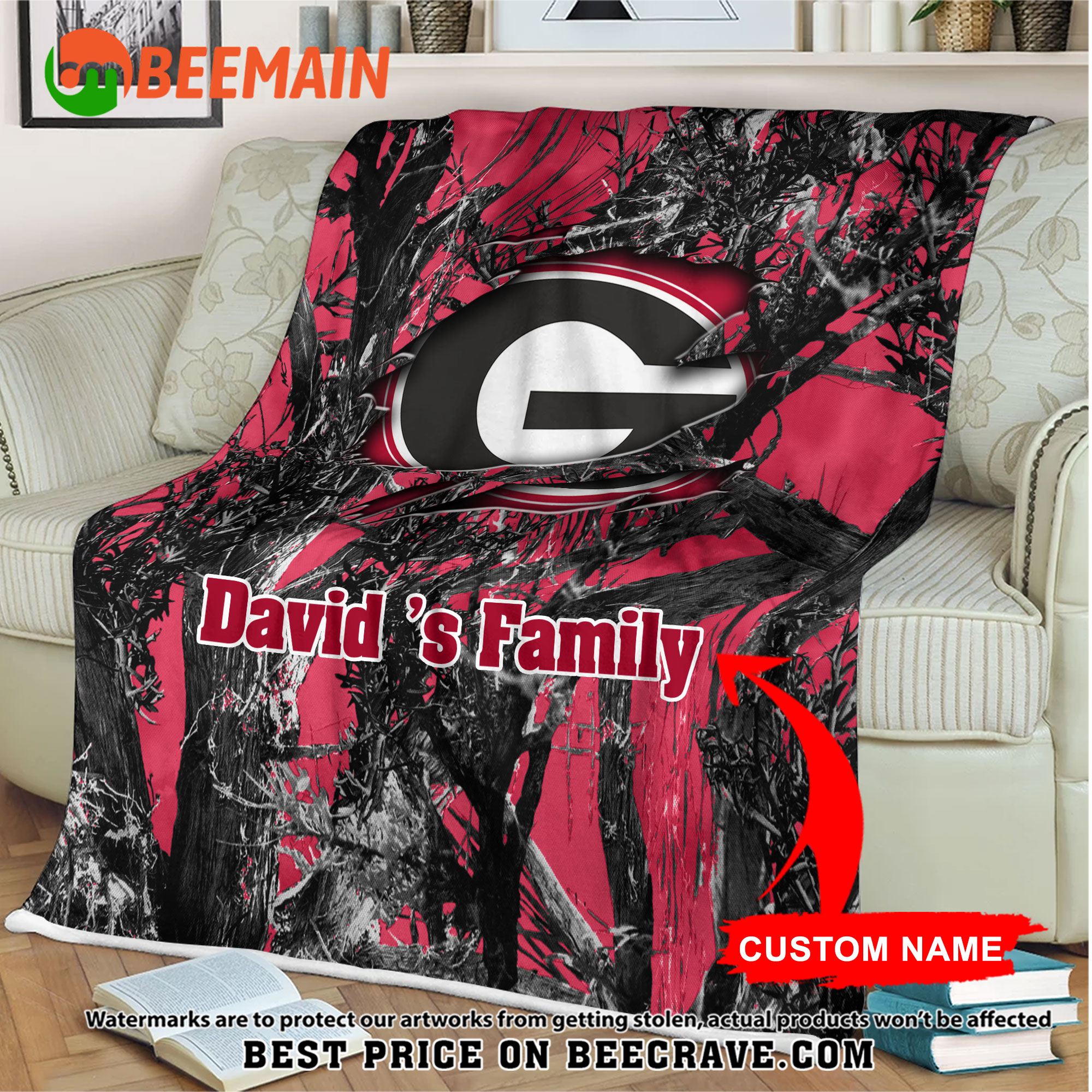 ZNCAA Georgia Bulldogs - Football Camo Blanket - Custom Name