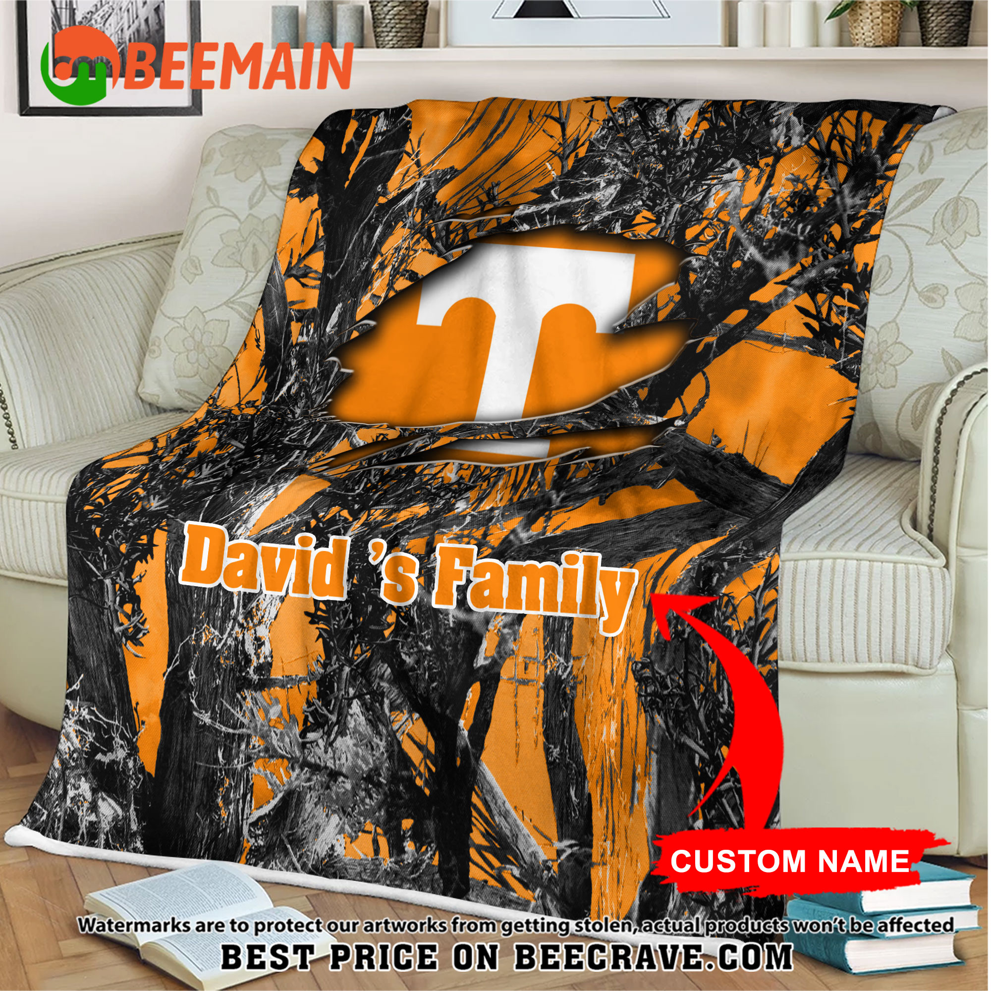 ZNCAA Tennessee Volunteers - Football Camo Blanket - Custom Name