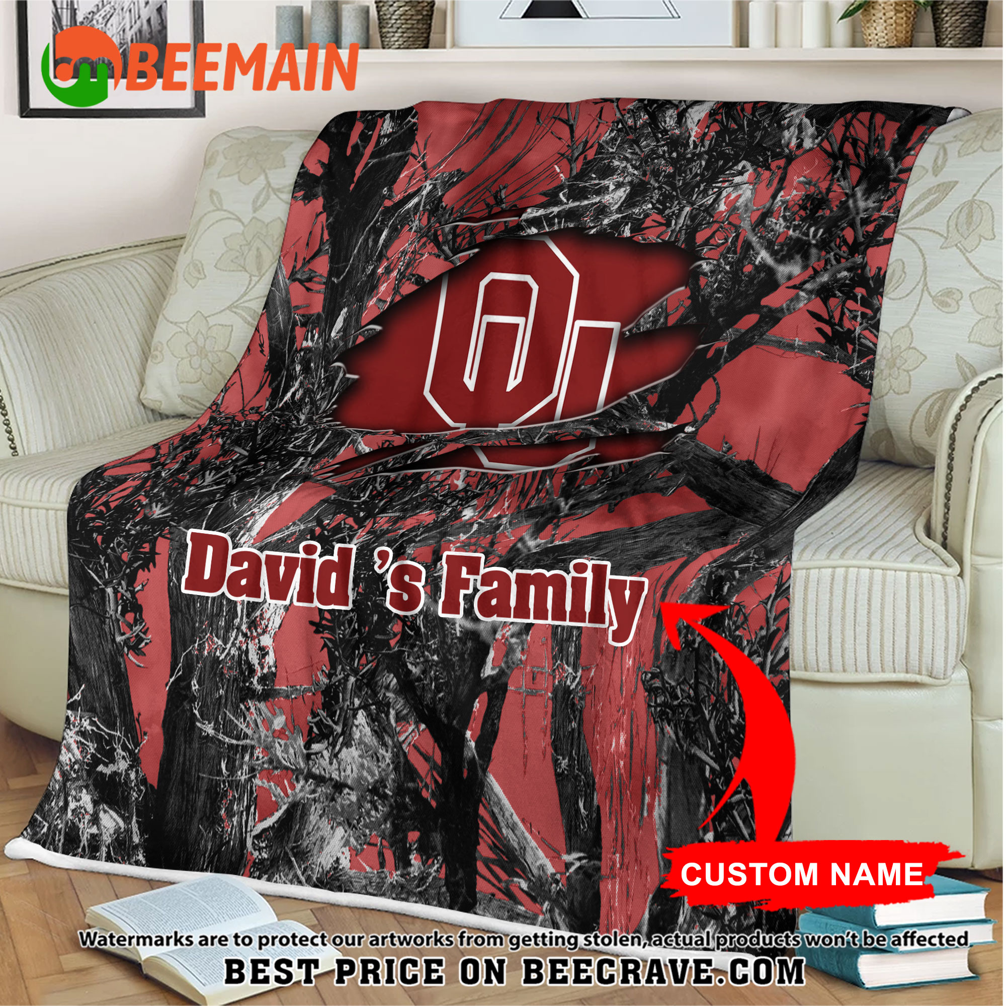 ZNCAA Oklahoma Sooners - Football Camo Blanket - Custom Name
