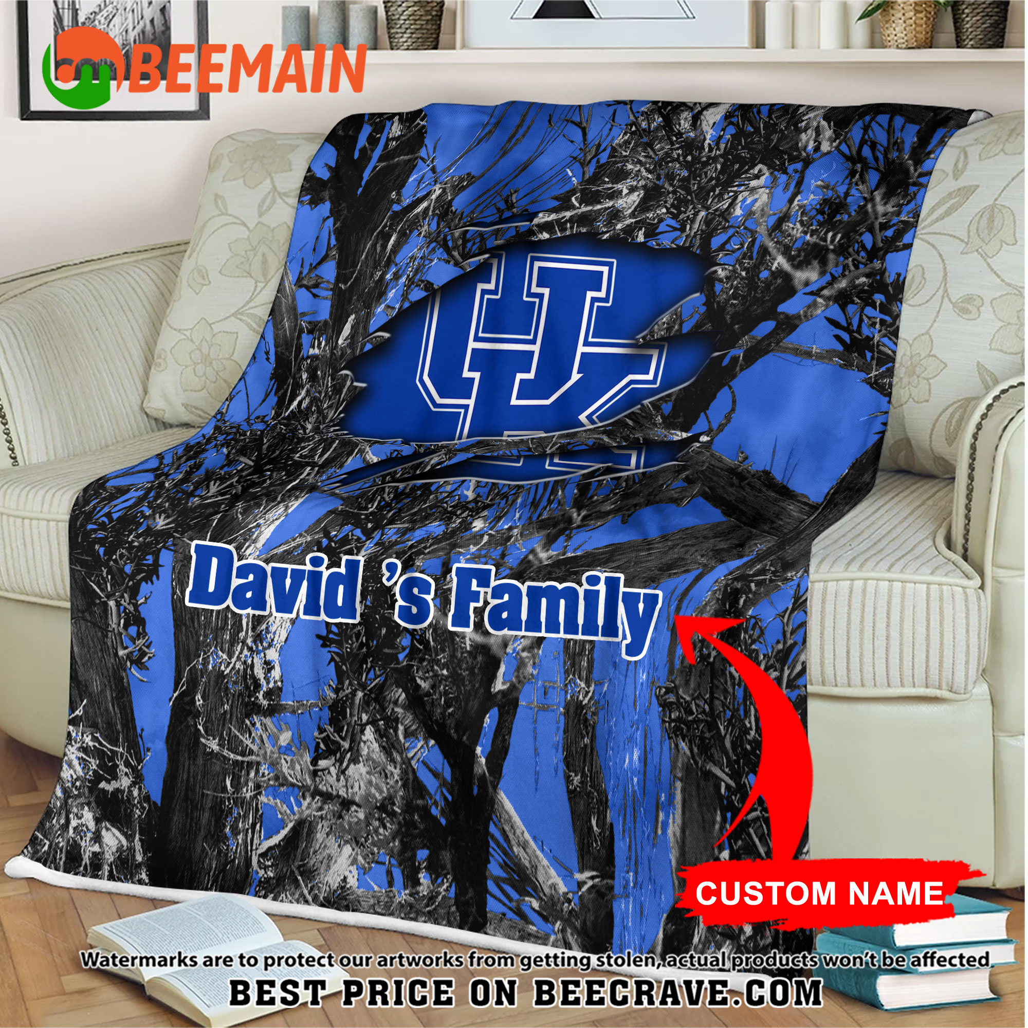 ZNCAA Kentucky Wildcats - Football Camo Blanket - Custom Name