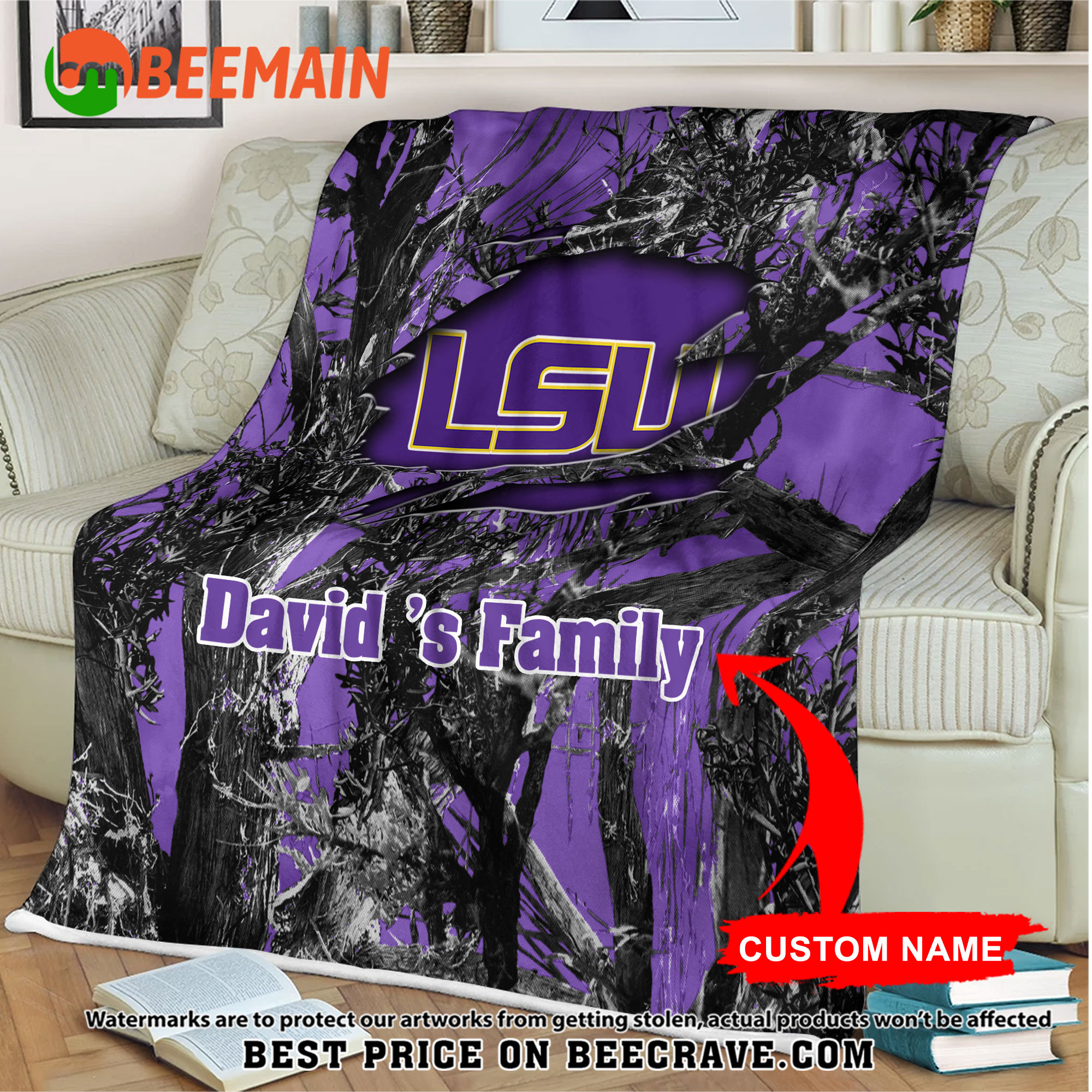 ZNCAA LSU Tigers - Football Camo Blanket - Custom Name