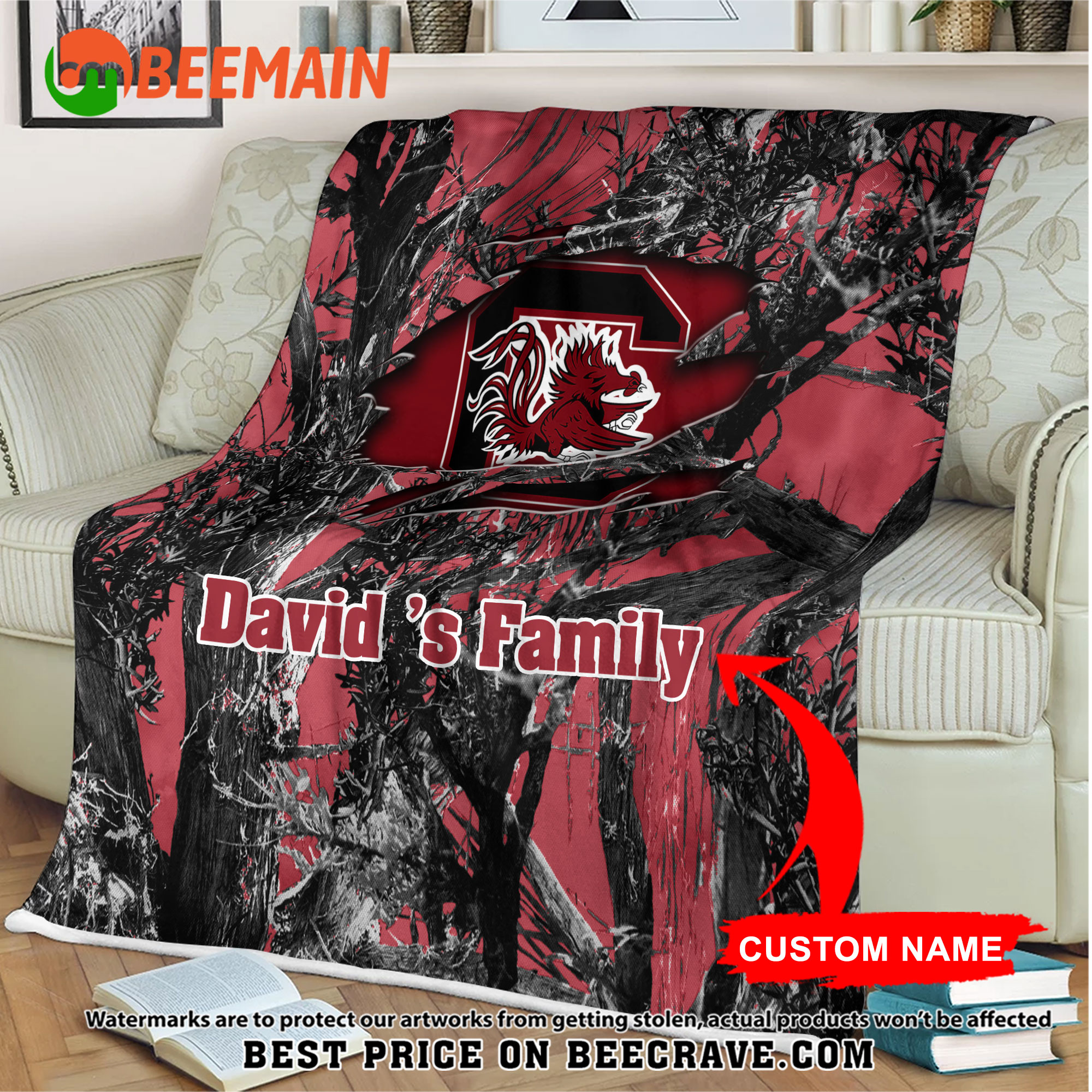 NCAA South Carolina Gamecocks - Football Camo Blanket - Custom Name