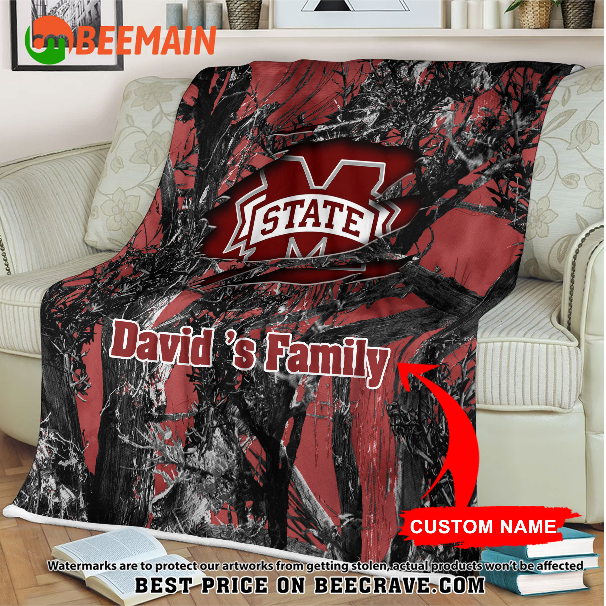 NCAA Mississippi State Bulldogs - Football Camo Blanket - Custom Name