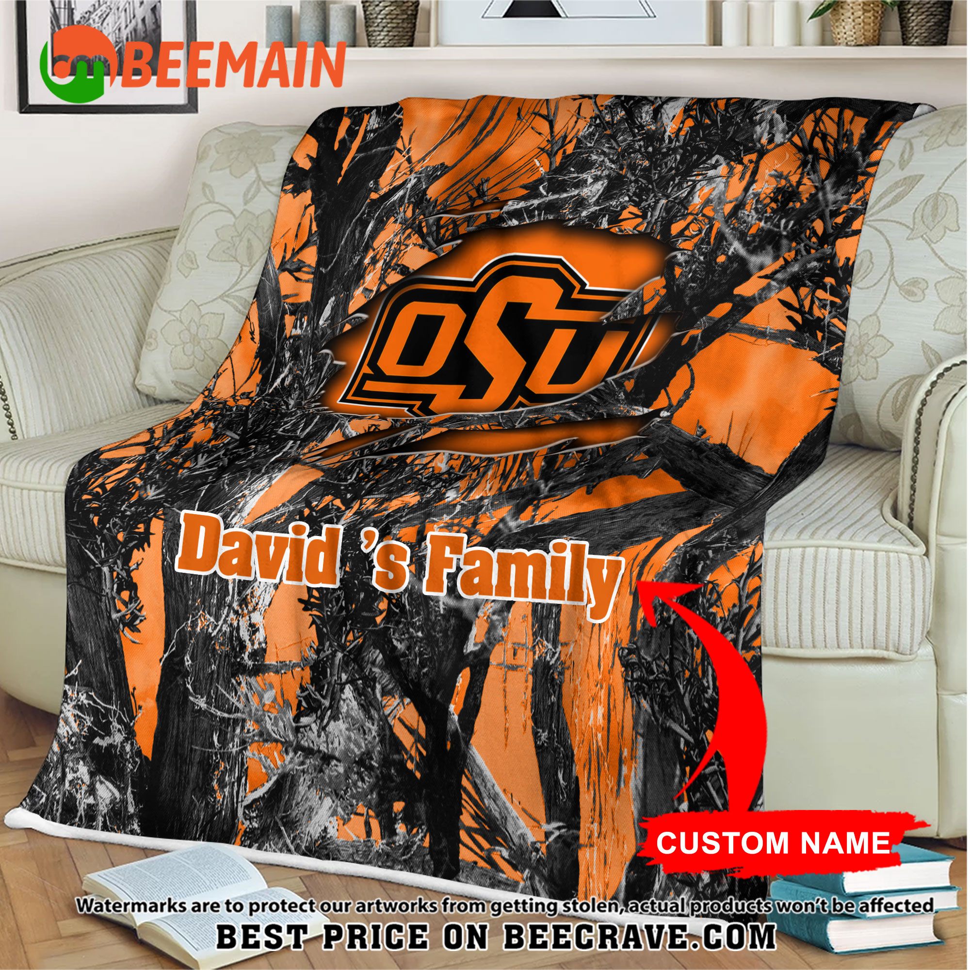 ZNCAA Oklahoma State Cowboys - Football Camo Blanket - Custom Name