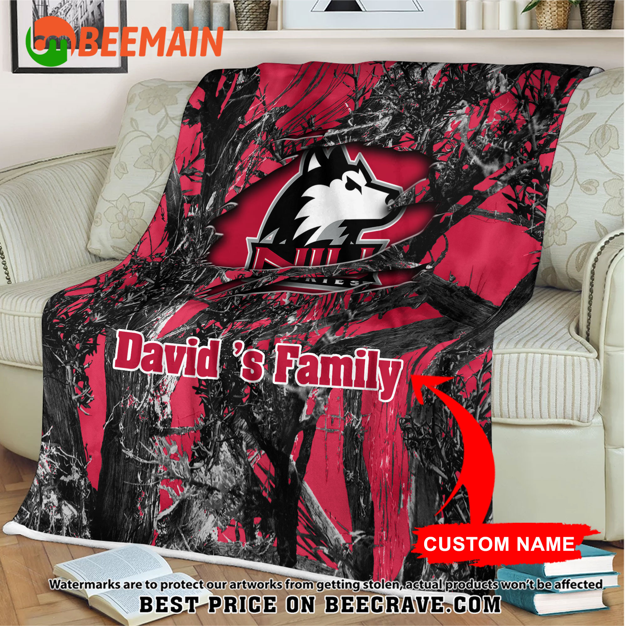 NCAA Northern Illinois Huskies - Football Camo Blanket - Custom Name