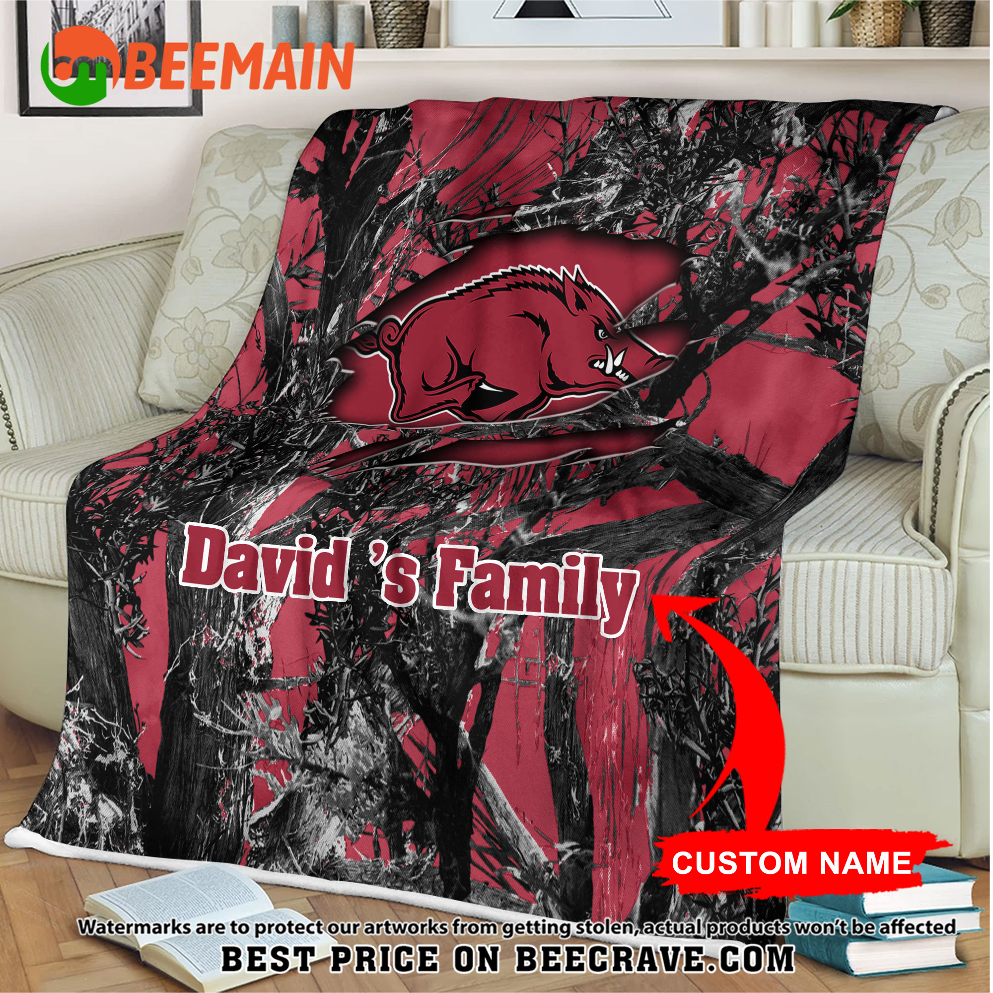 NCAA Arkansas Razorbacks - Football Camo Blanket - Custom Name