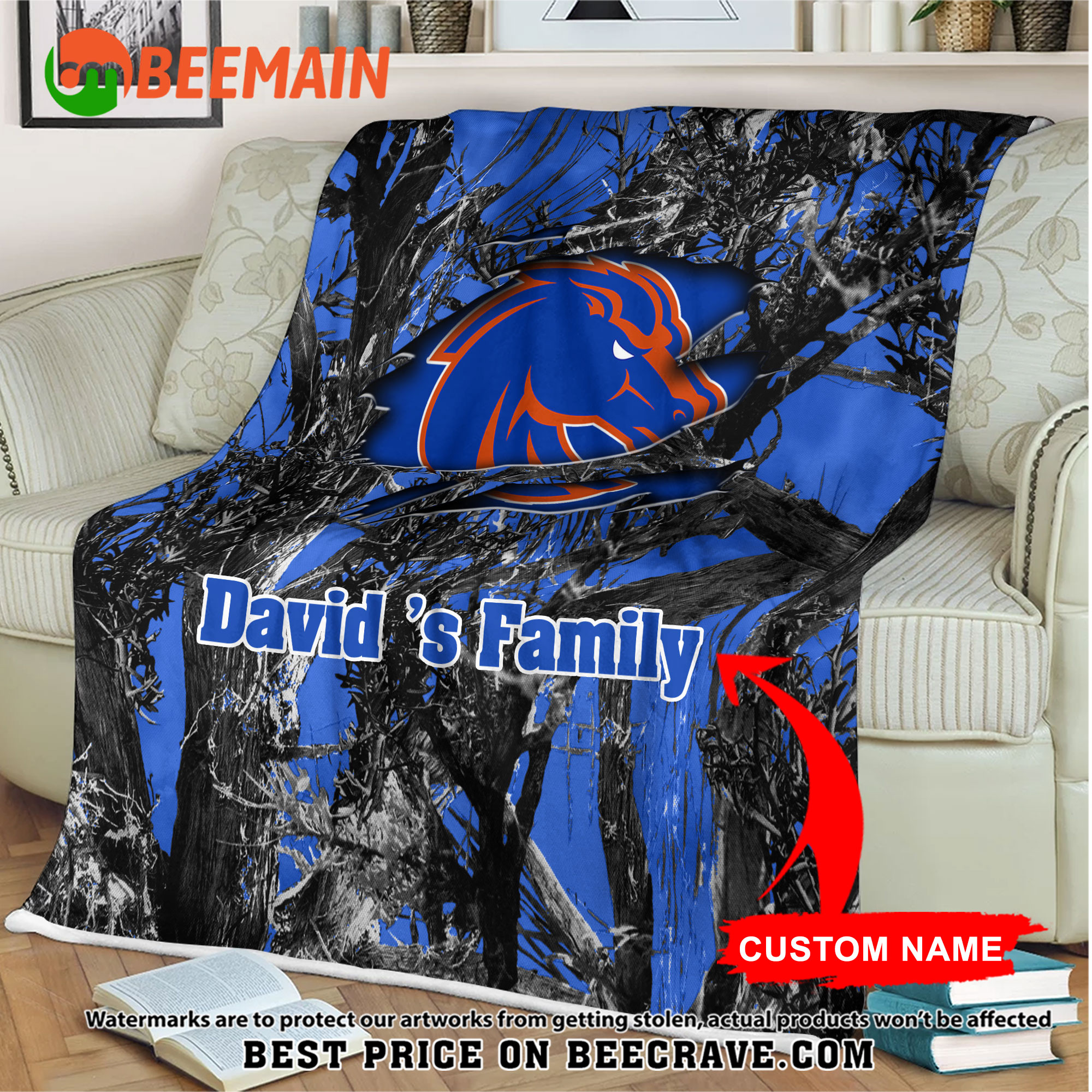 ZNCAA Boise State Broncos - Football Camo Blanket - Custom Name