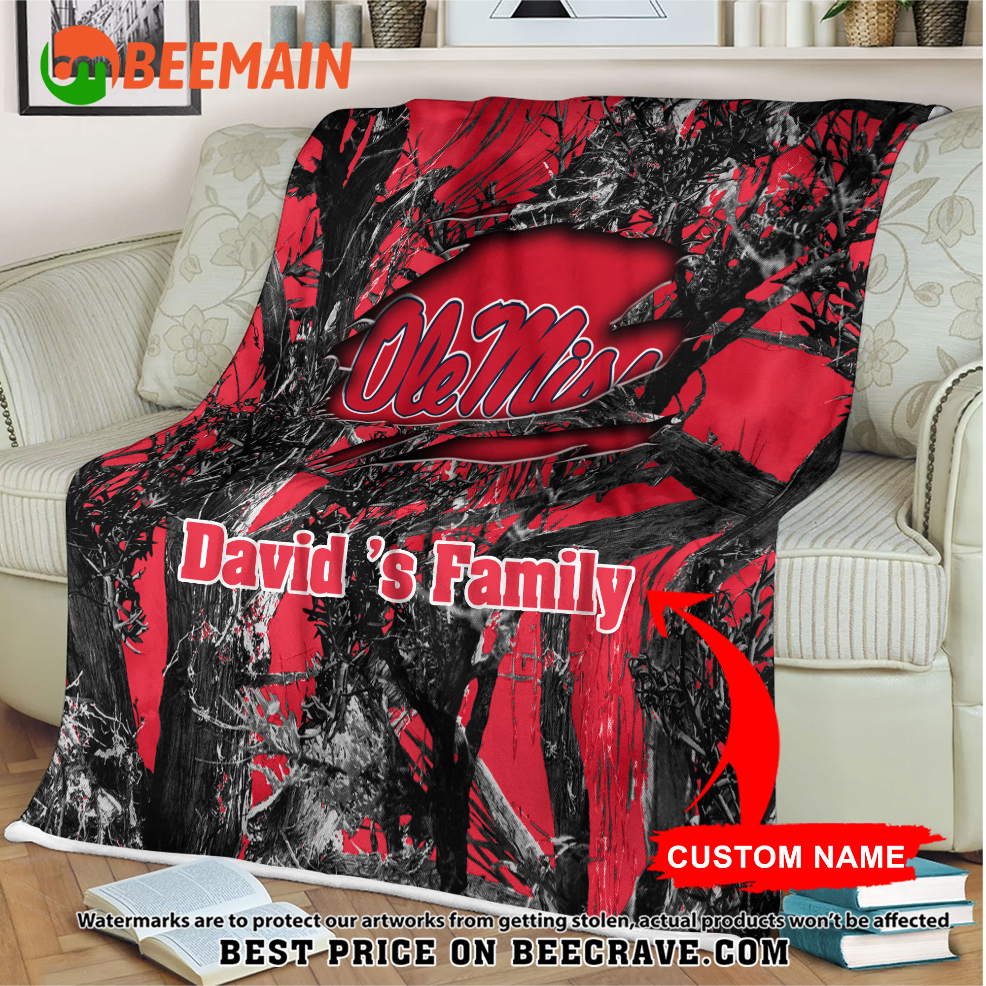 NCAA Ole Miss Rebels - Football Camo Blanket - Custom Name