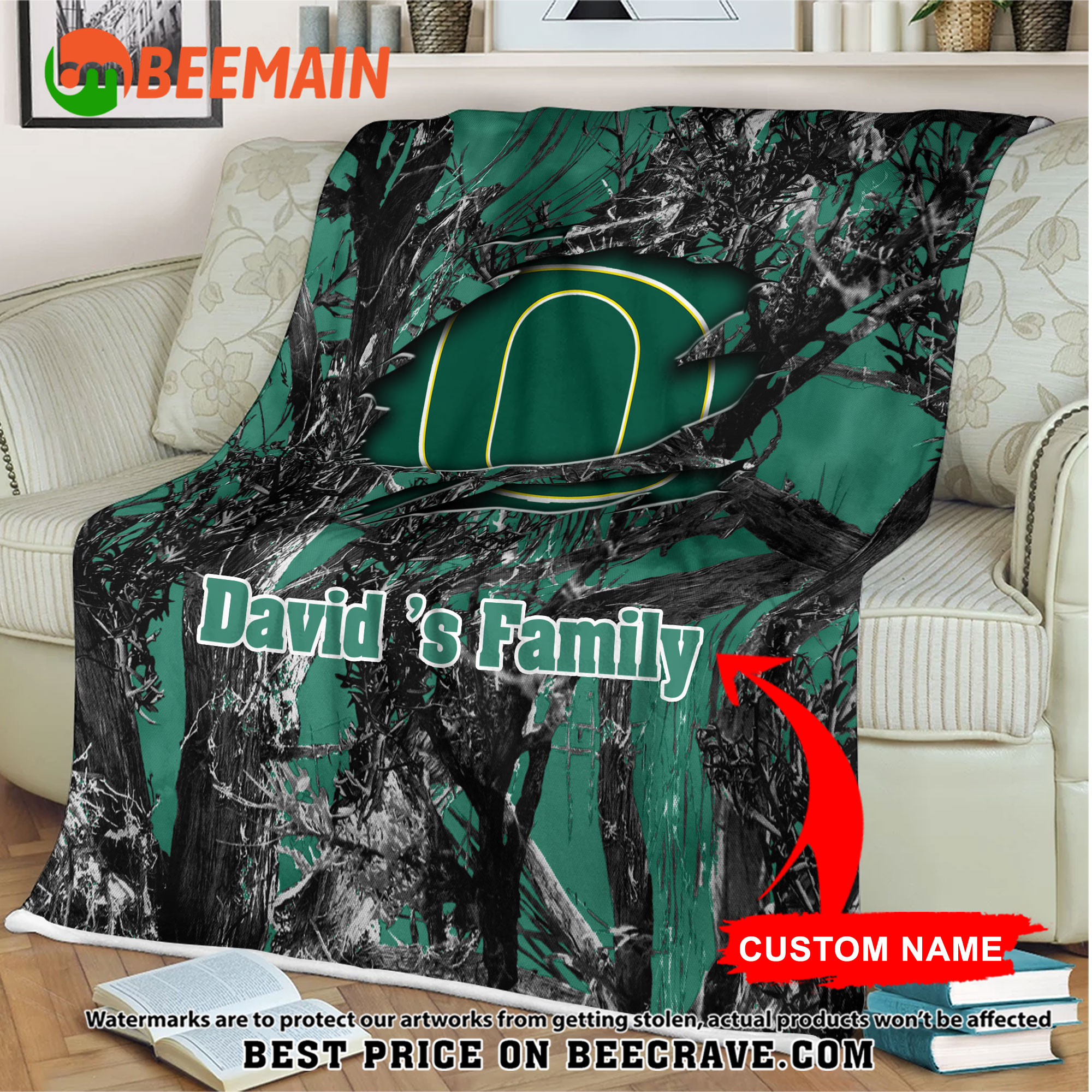 ZNCAA Oregon Ducks - Football Camo Blanket - Custom Name