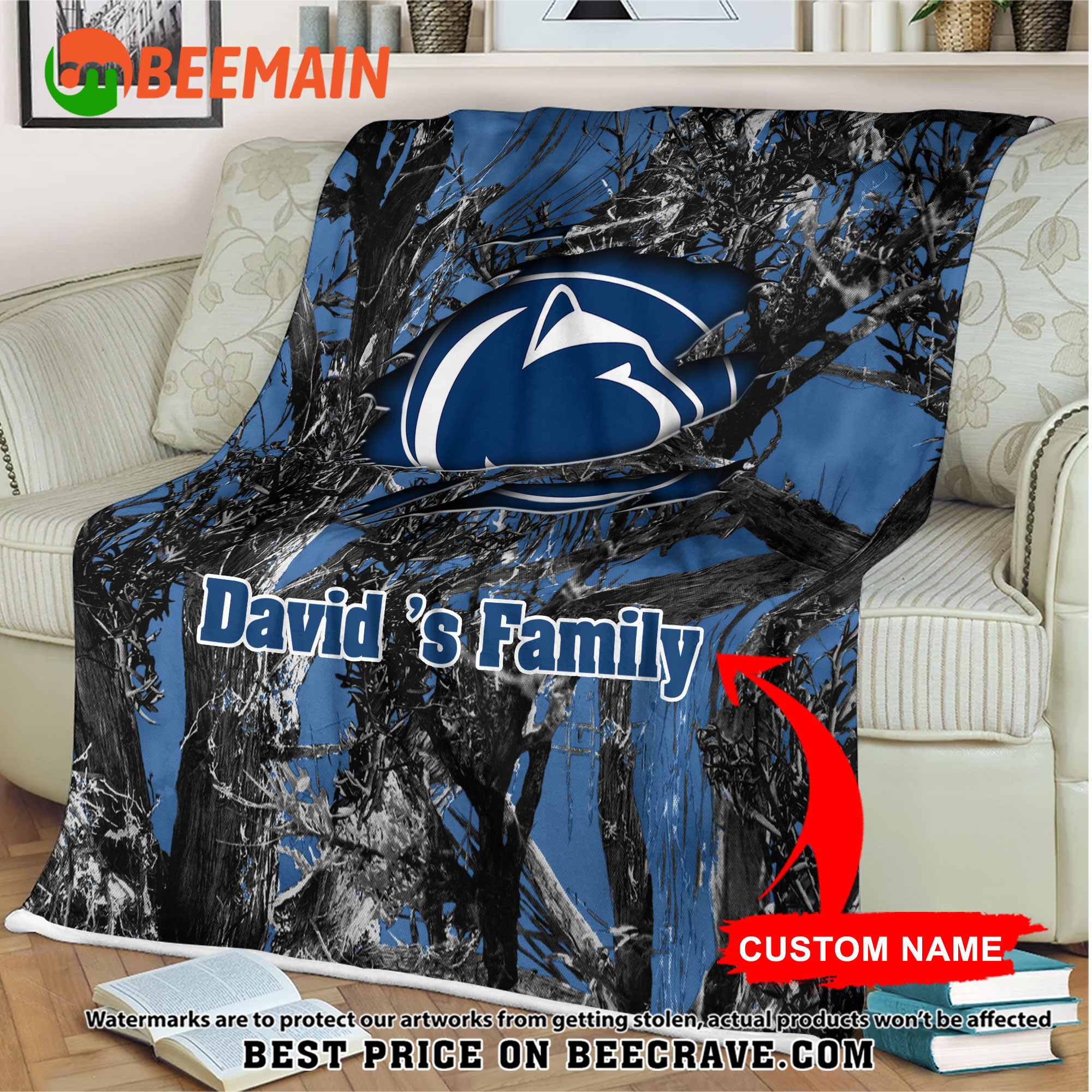 NCAA Penn State Nittany Lions - Football Camo Blanket - Custom Name