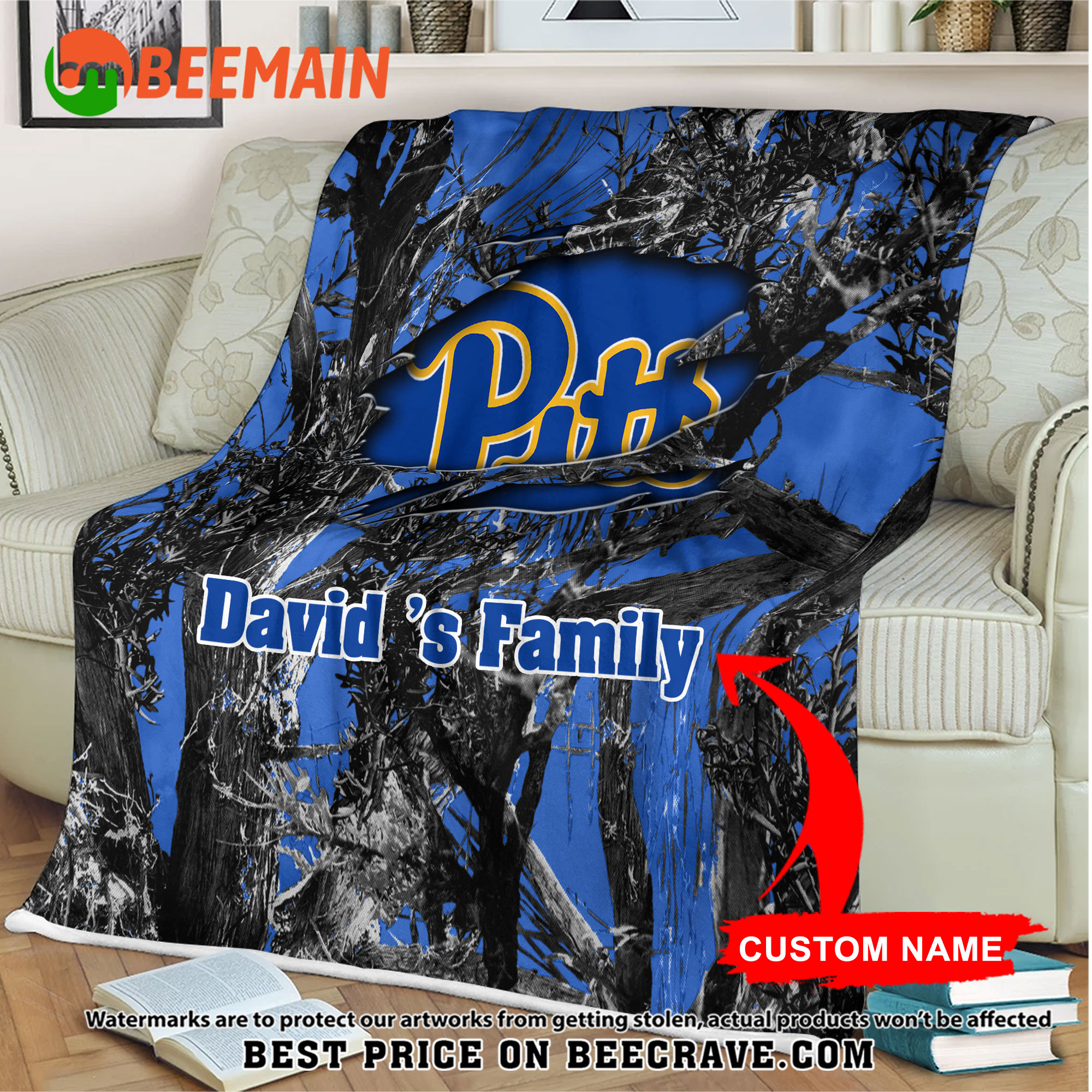 ZNCAA Pittsburgh Panthers - Football Camo Blanket - Custom Name