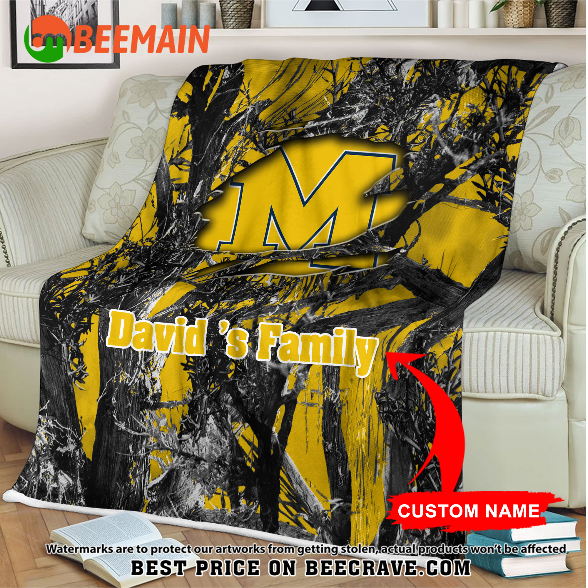 ZNCAA Michigan Wolverines - Football Camo Blanket - Custom Name