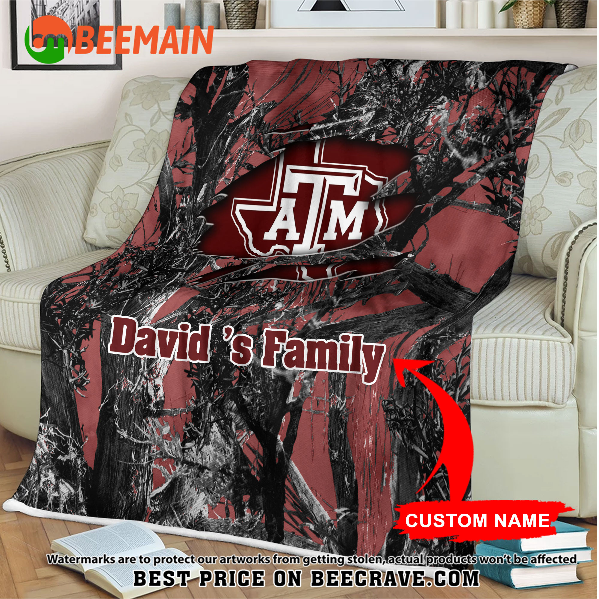 ZNCAA Texas A&M Aggies - Football Camo Blanket - Custom Name